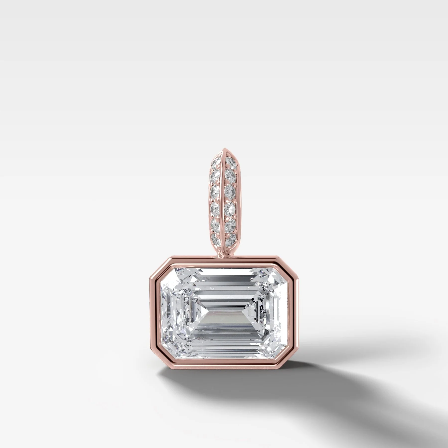 East West Bezel Set Emerald Attachable Diamond Pendant with Pavé Knife Edge Bail - Image 4