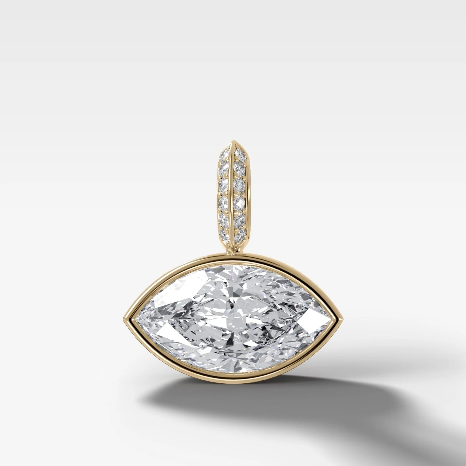 East West Bezel Set Marquise Attachable Diamond Pendant with Pavé Knife Edge Bail