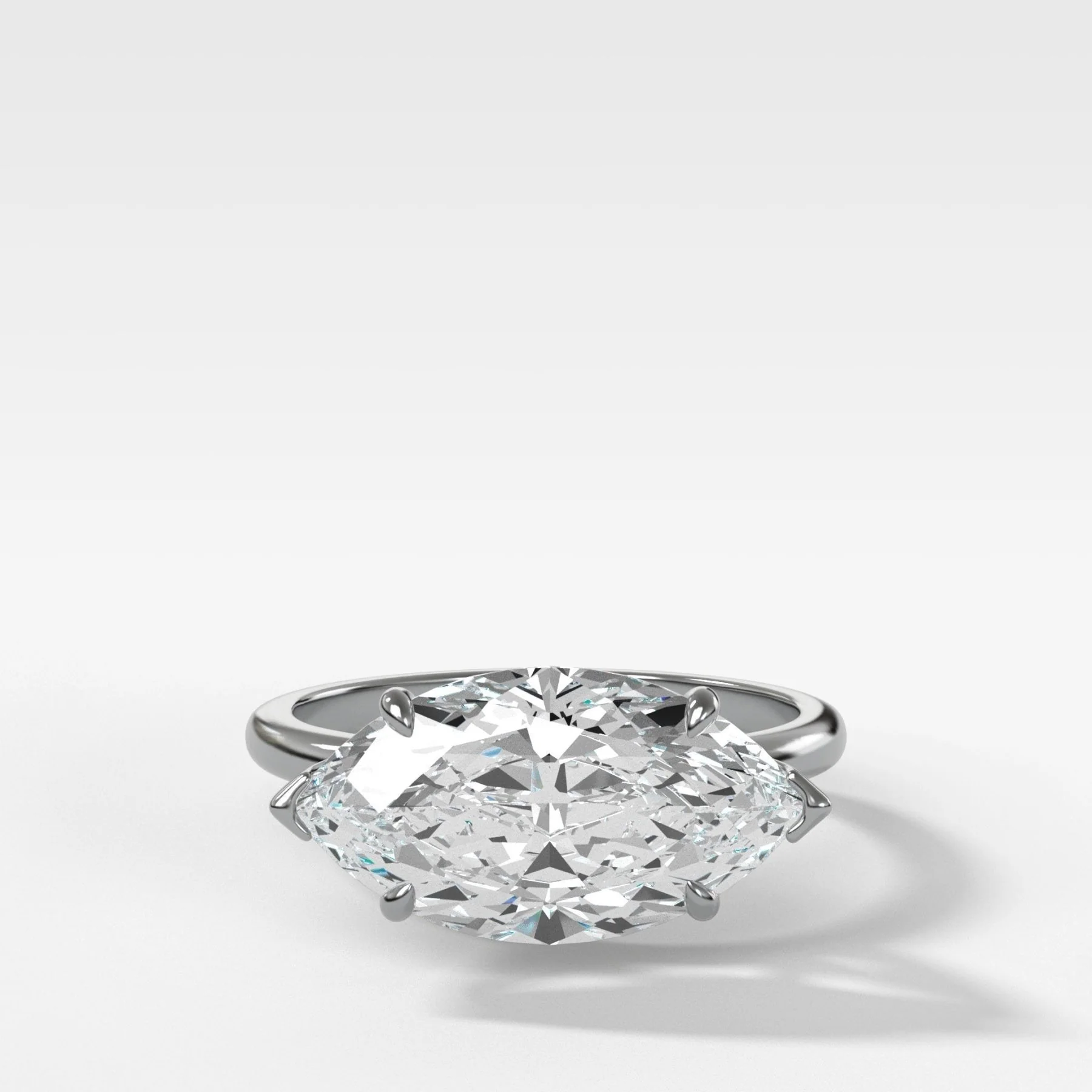 Crescent Solitaire Engagement Ring With Marquise Cut Diamond (East West) - Image 3