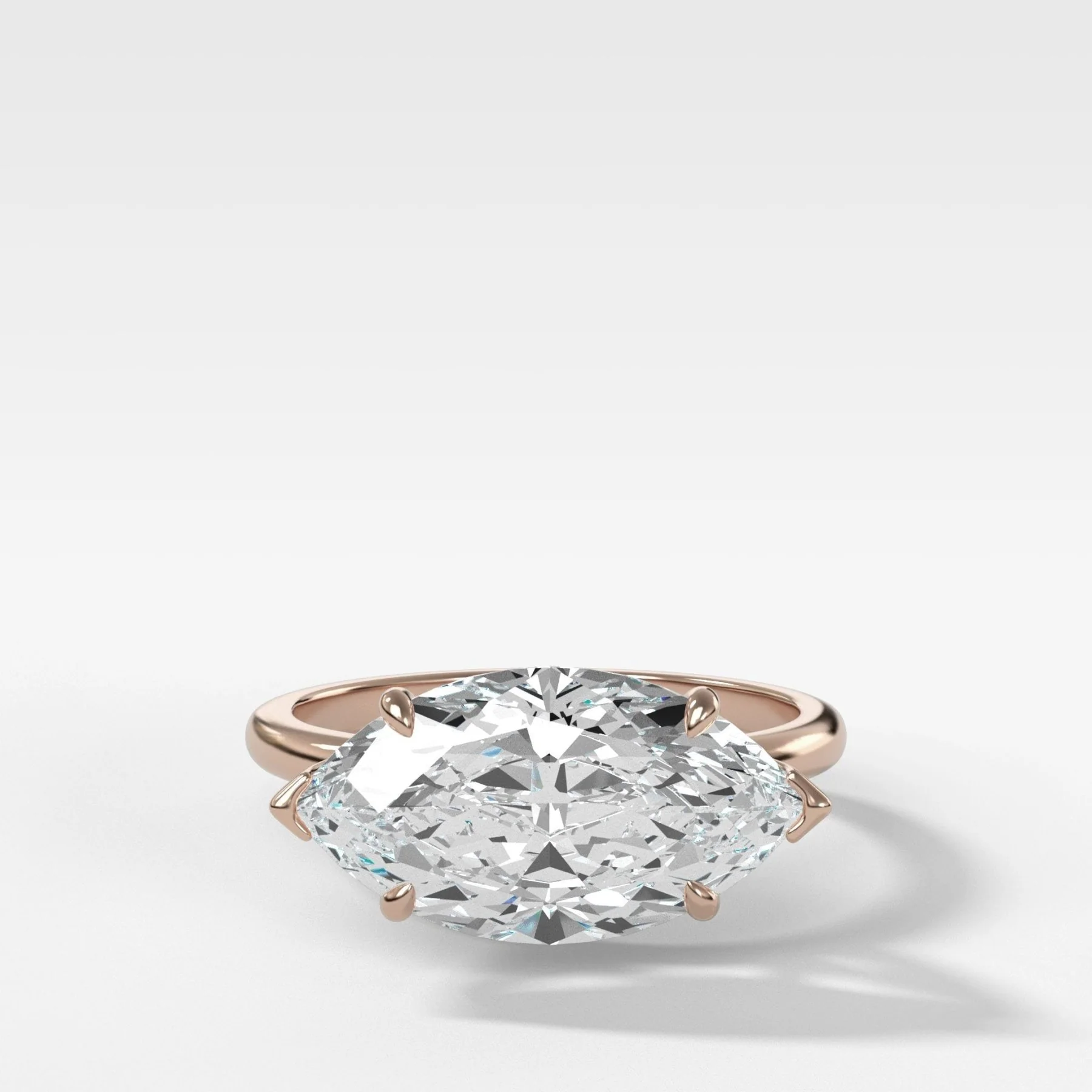 Crescent Solitaire Engagement Ring With Marquise Cut Diamond (East West) - Image 4