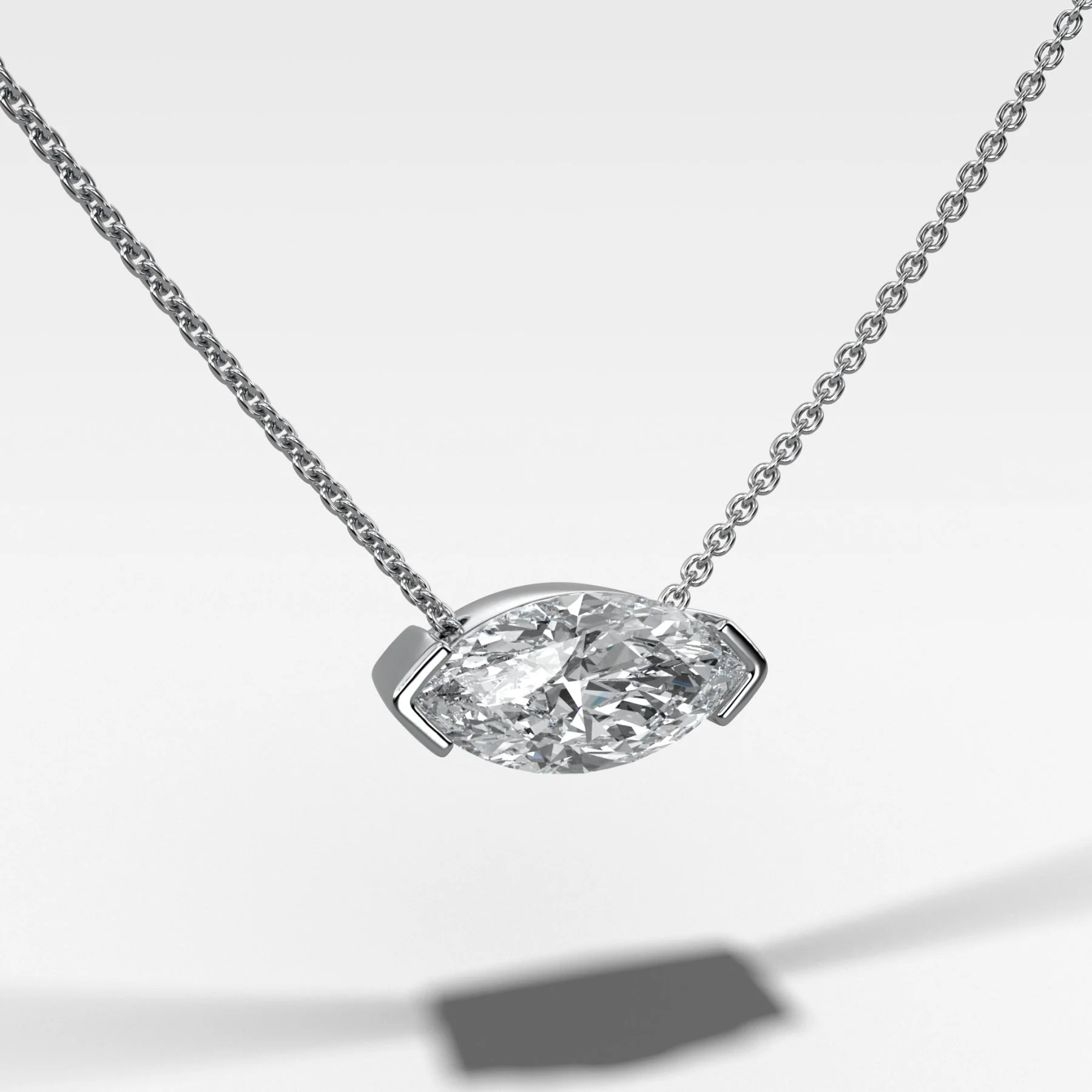 East West Half Bezel Pendant Necklace with Marquise Cut Diamond - Image 2