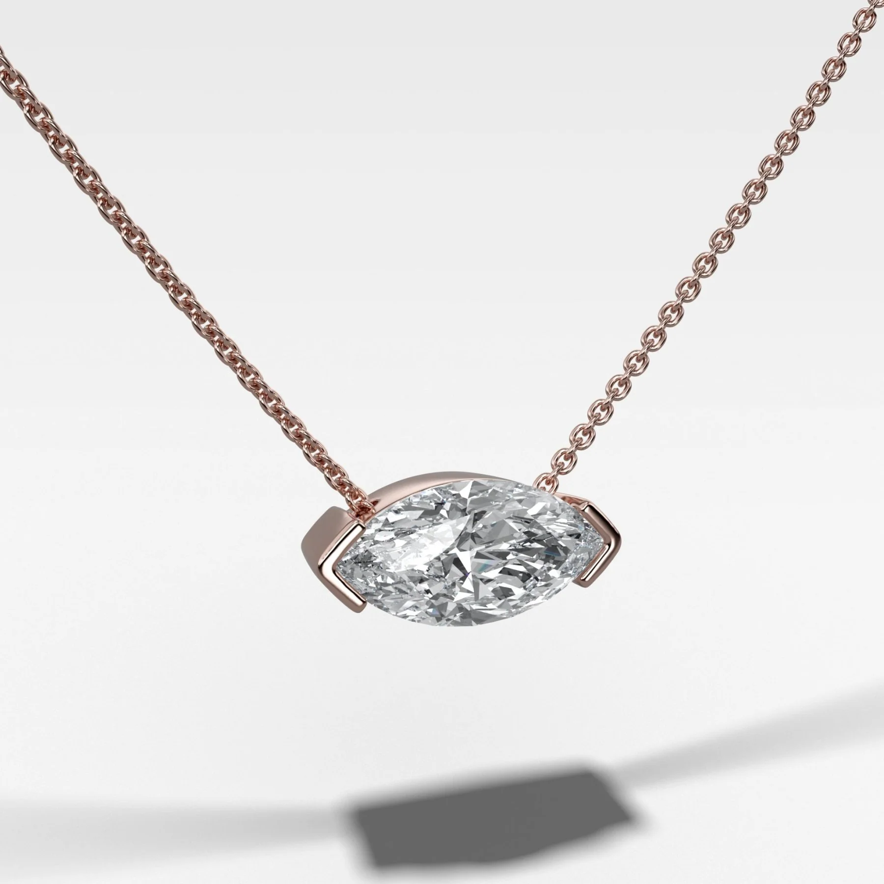 East West Half Bezel Pendant Necklace with Marquise Cut Diamond - Image 3