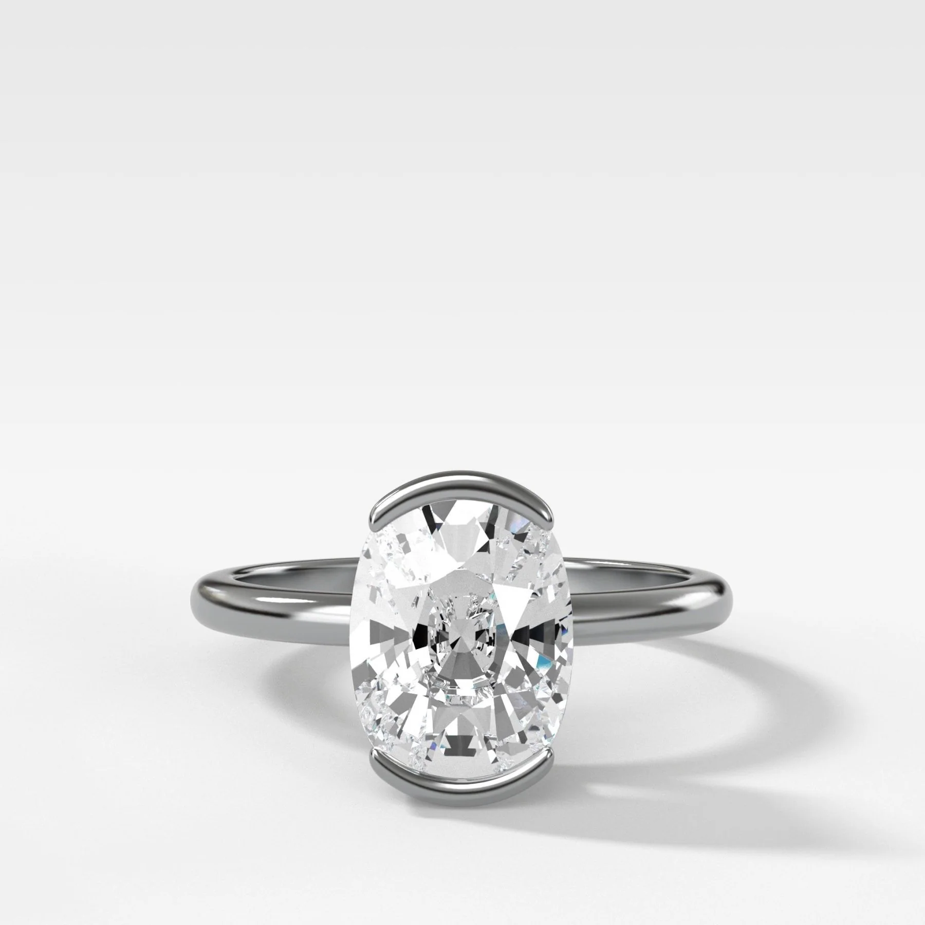 North South Half Bezel Solitaire Engagement Ring With Elongated Cushion Cut Diamond - Image 3