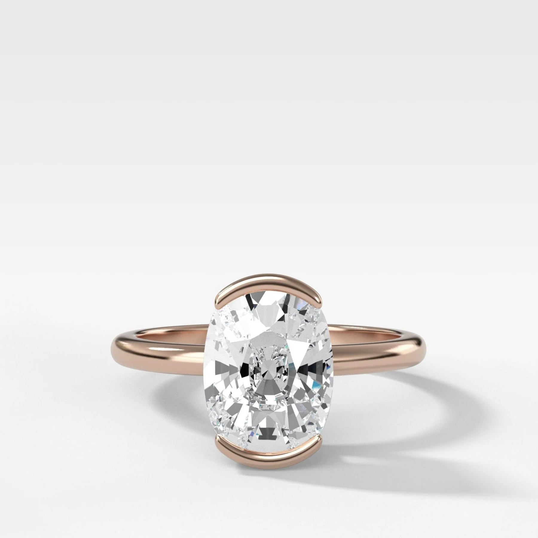 North South Half Bezel Solitaire Engagement Ring With Elongated Cushion Cut Diamond - Image 4