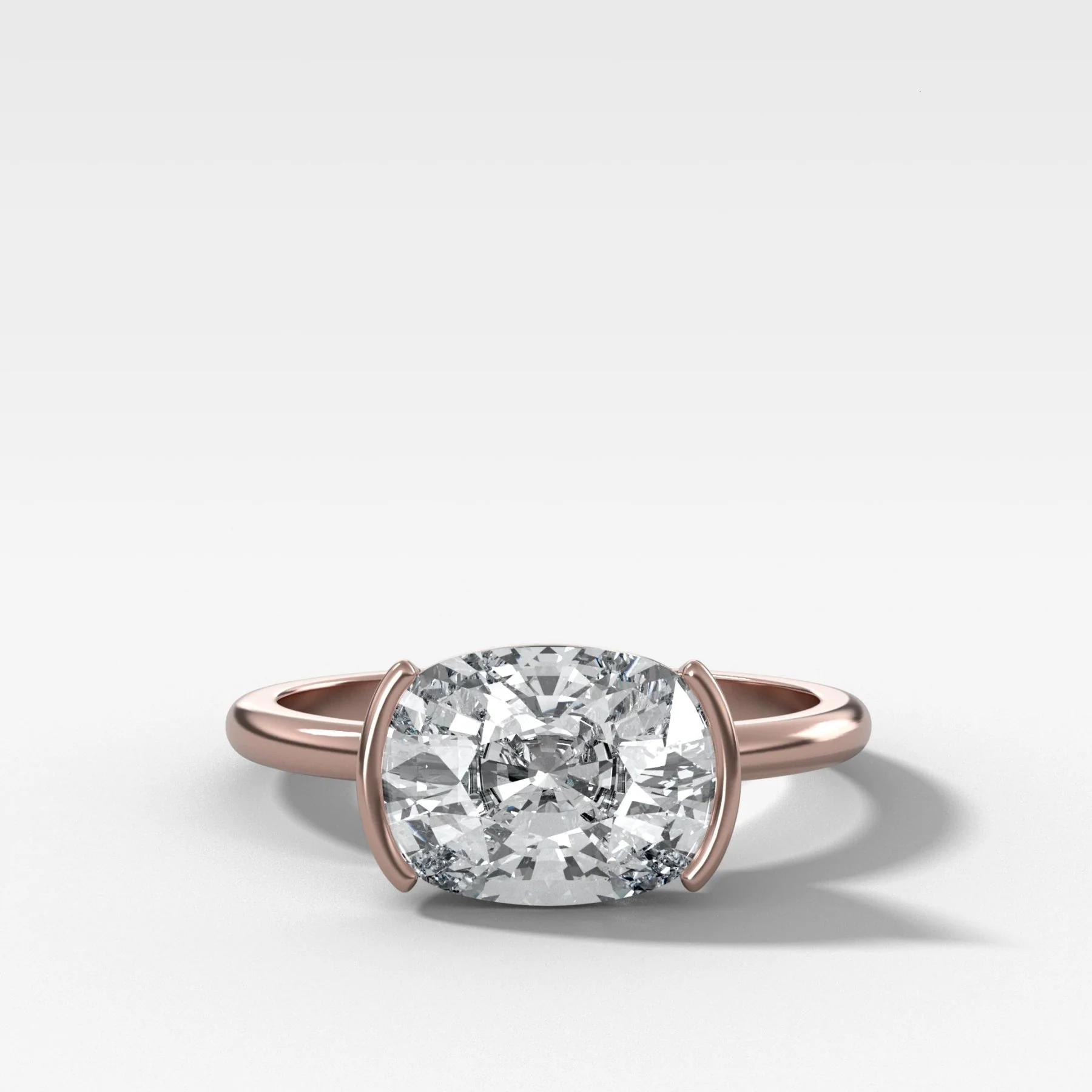 East West Half Bezel Solitaire Engagement Ring With Elongated Cushion Cut Diamond - Image 5