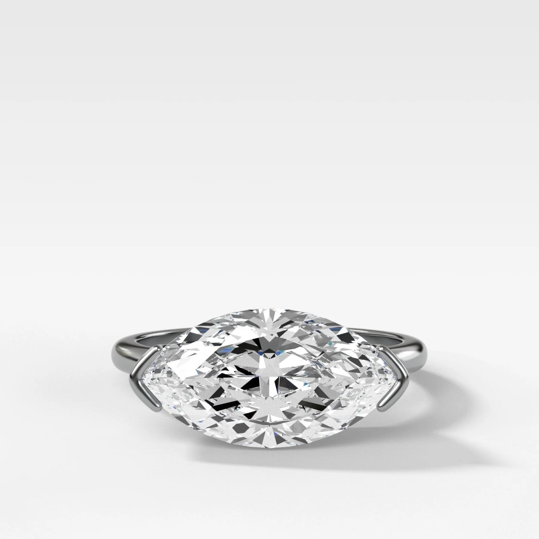 East West Half Bezel Solitaire Engagement Ring With Marquise Cut Diamond - Image 5