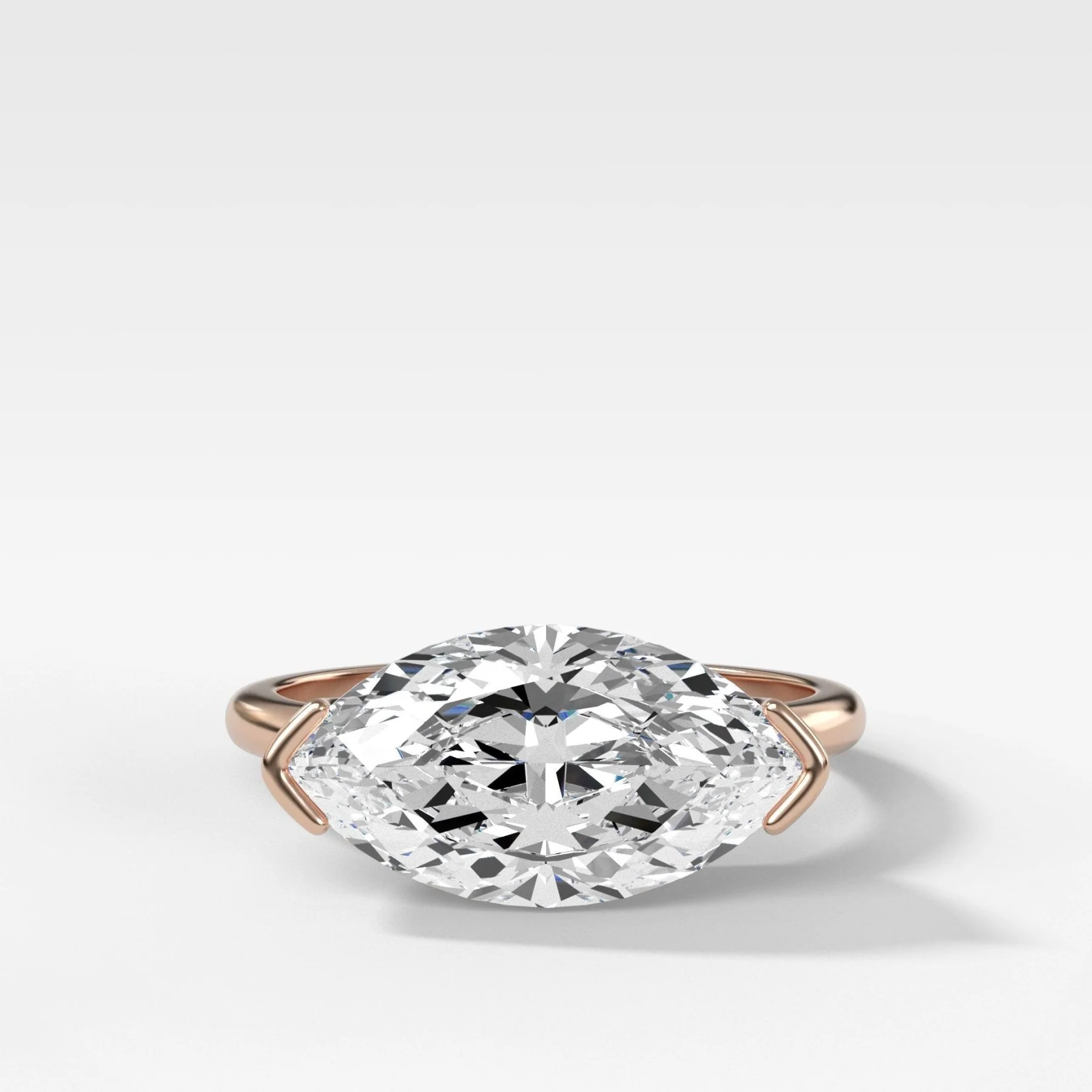 East West Half Bezel Solitaire Engagement Ring With Marquise Cut Diamond - Image 6