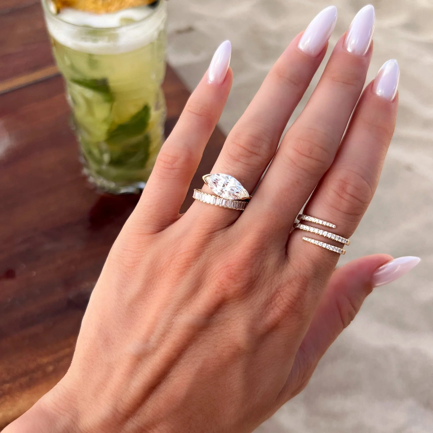 East West Half Bezel Solitaire Engagement Ring With Marquise Cut Diamond - Image 8