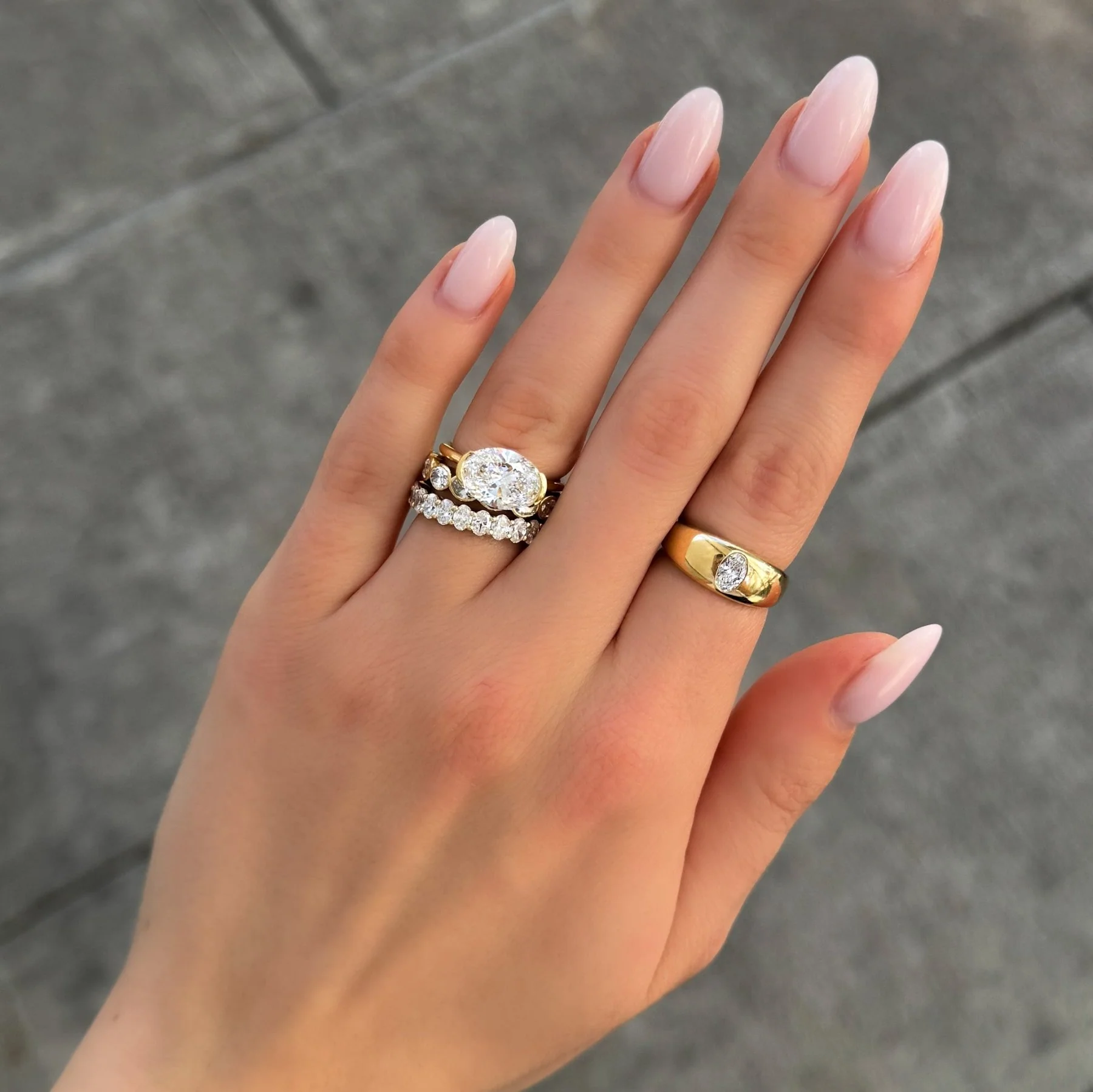 East West Half Bezel Solitaire Engagement Ring With Oval Cut Diamond - Image 8