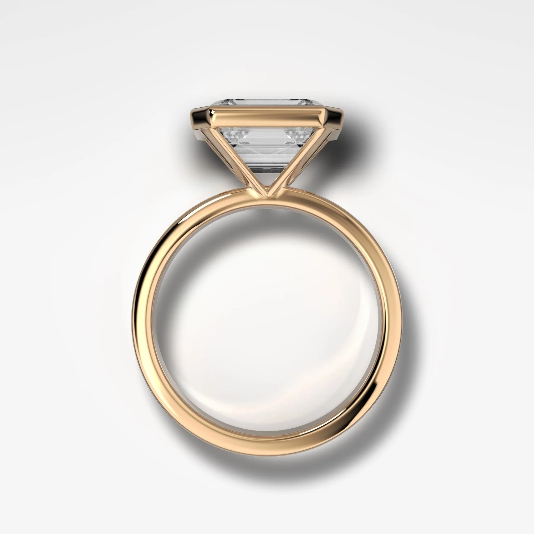 Finest Bezel Set Engagement Ring With East West Elongated Radiant Cut Diamond - Image 2