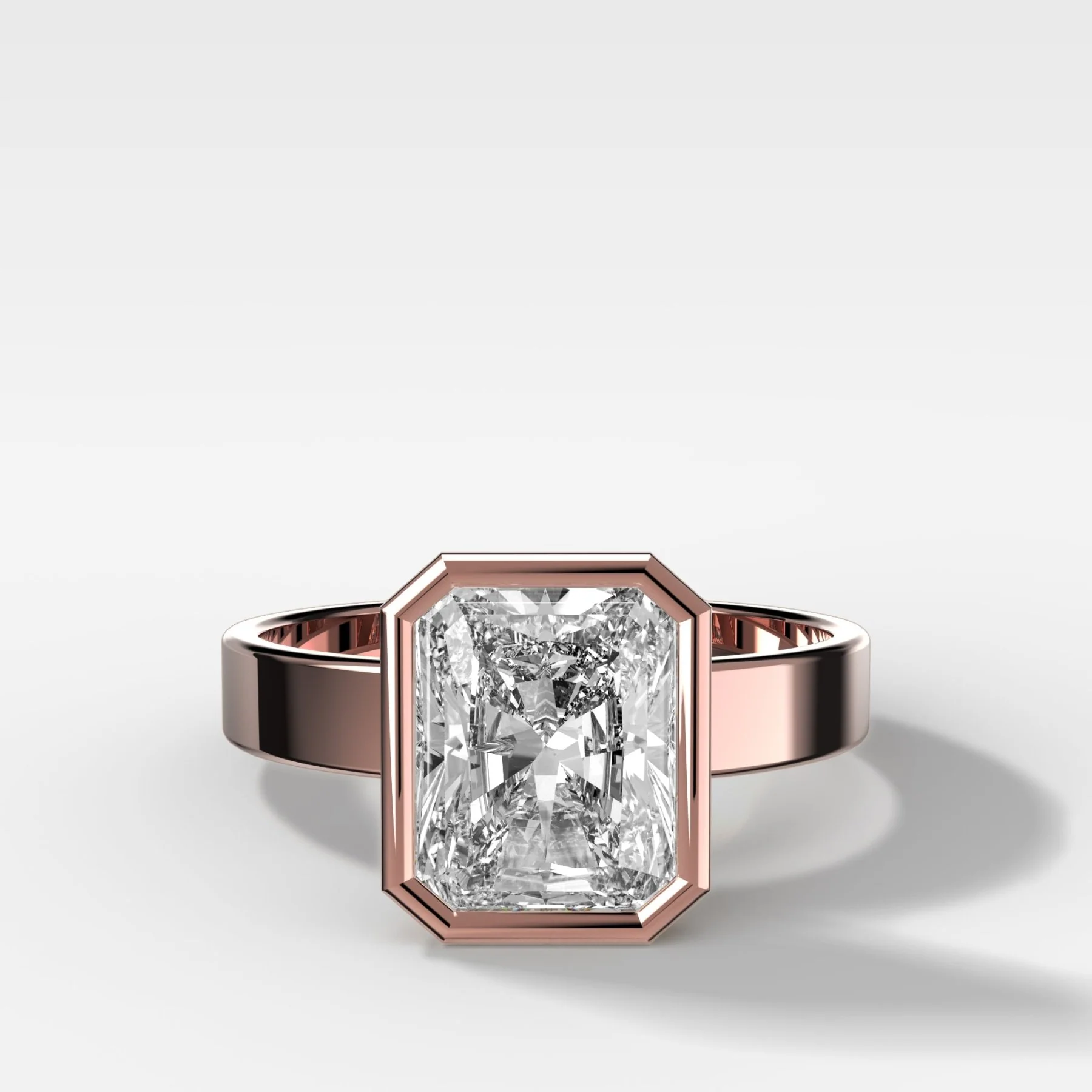 Finest Bezel Set Engagement Ring With Elongated Radiant Cut Diamond - Image 4