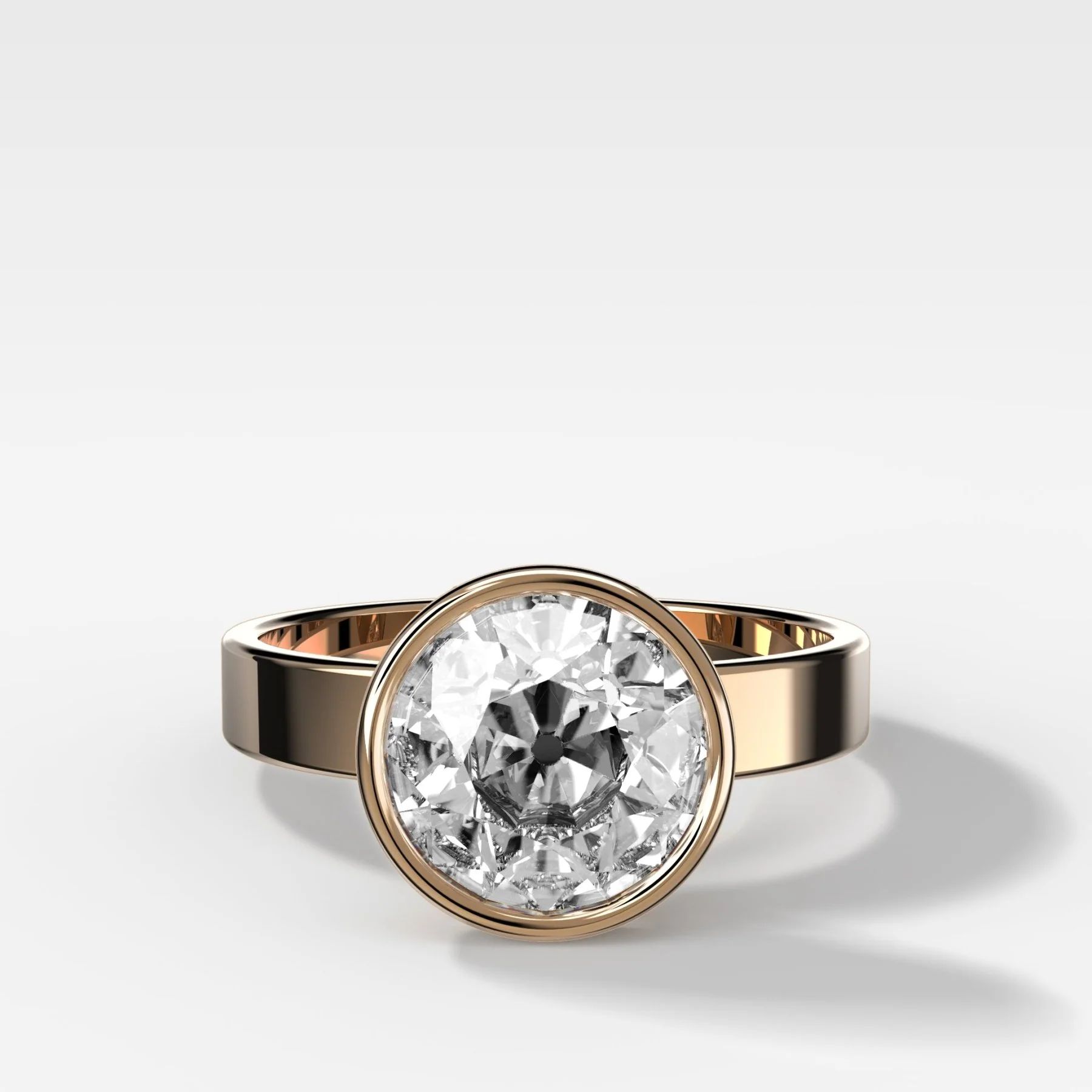Finest Bezel Set Engagement Ring With Old Euro Cut Diamond