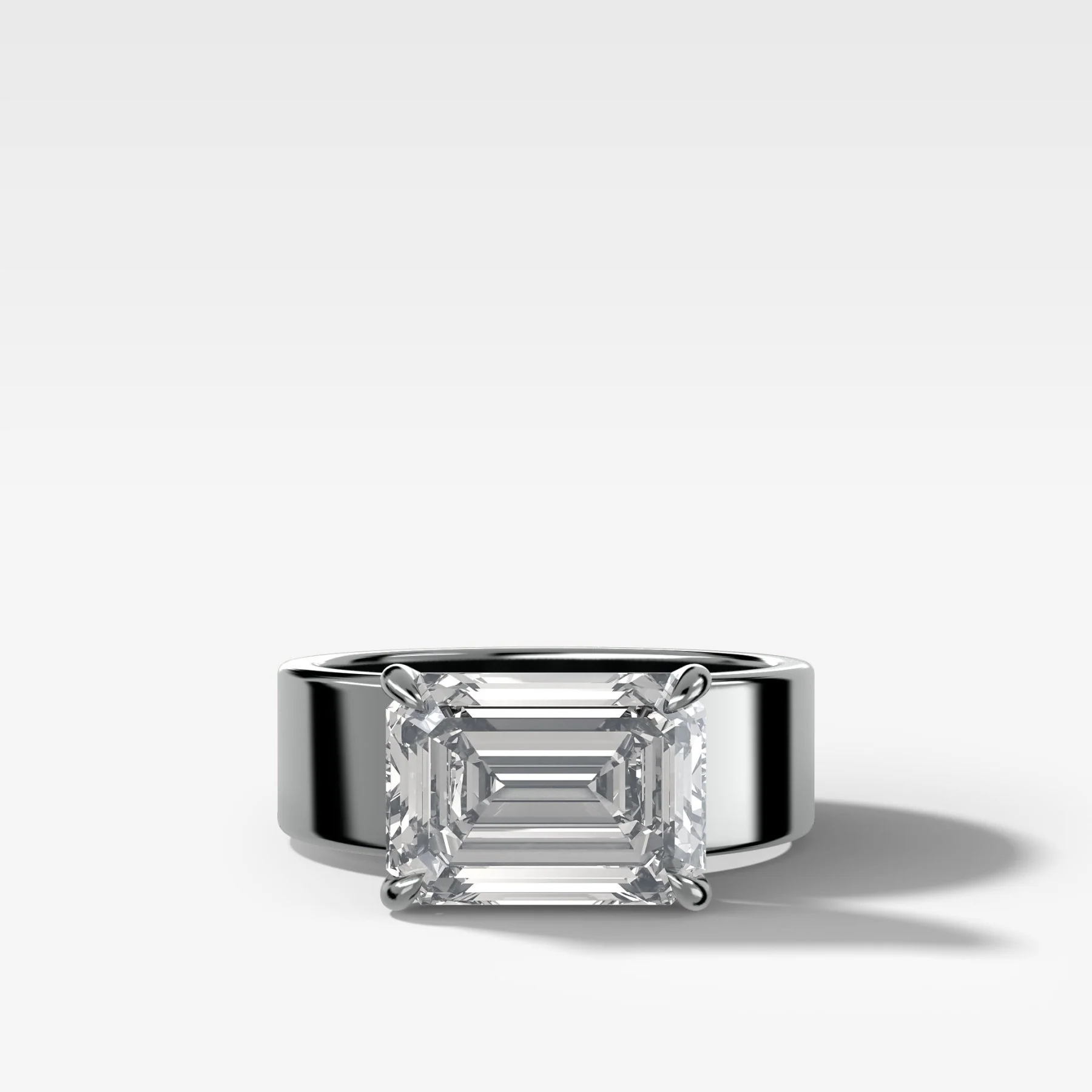 Finest Cigar Band Engagement Ring with East West Emerald Cut Diamond - Image 3