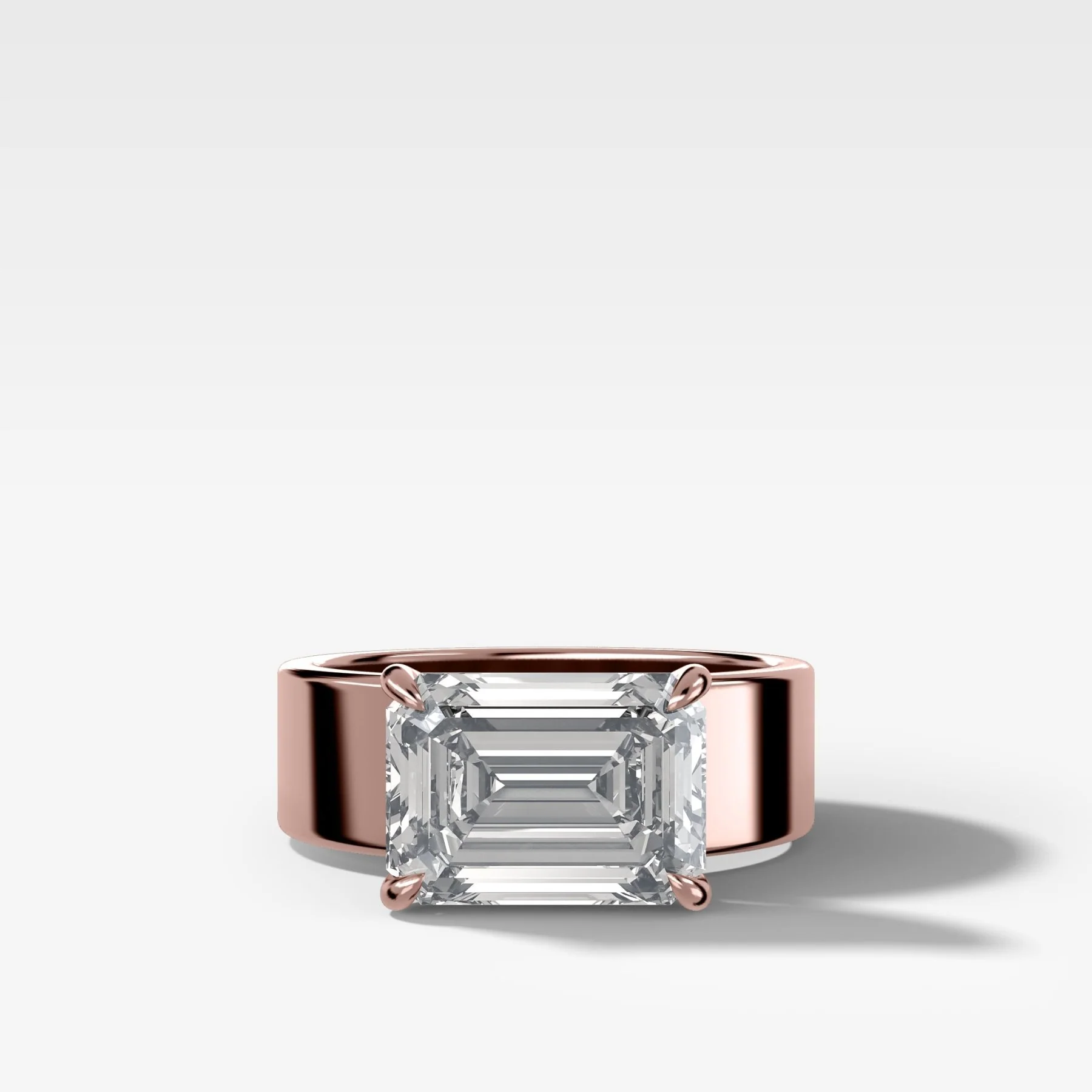 Finest Cigar Band Engagement Ring with East West Emerald Cut Diamond - Image 4