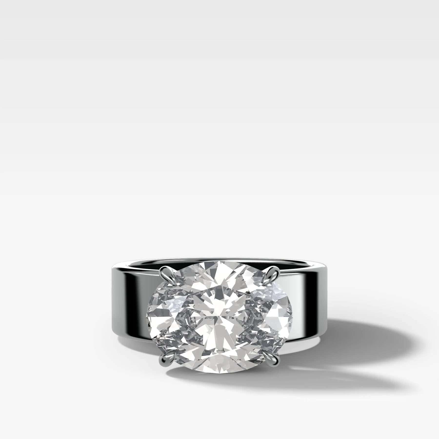Finest Cigar Band Engagement Ring with East West Oval Cut Diamond - Image 3