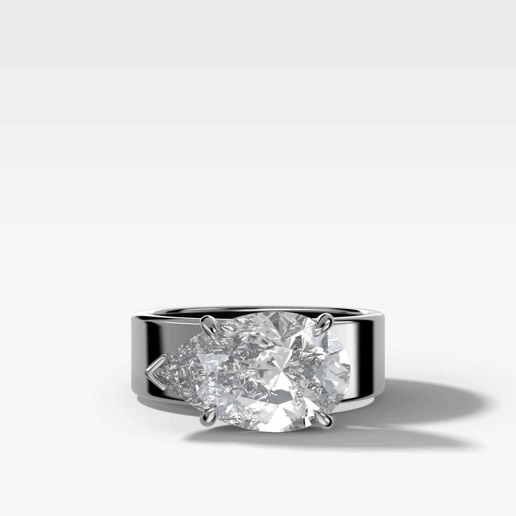Finest Cigar Band Engagement Ring with East West Pear Cut Diamond - Image 3
