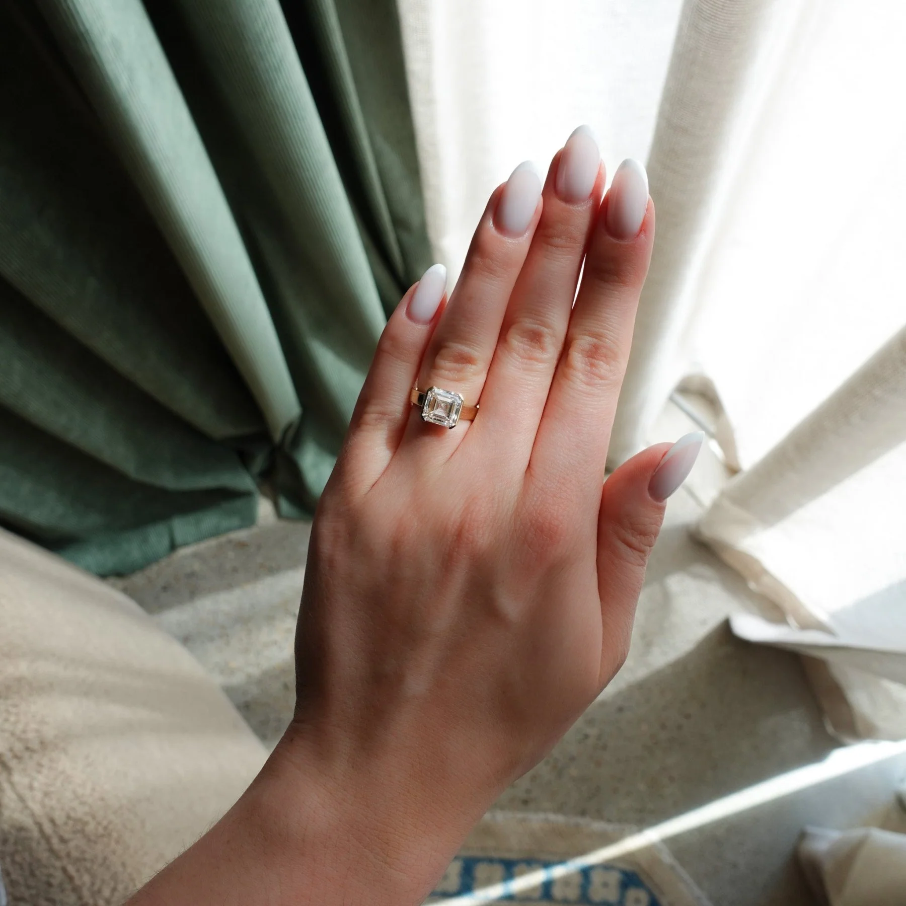 Finest Half Bezel Solitaire Engagement Ring With Asscher Cut Diamond - Image 3