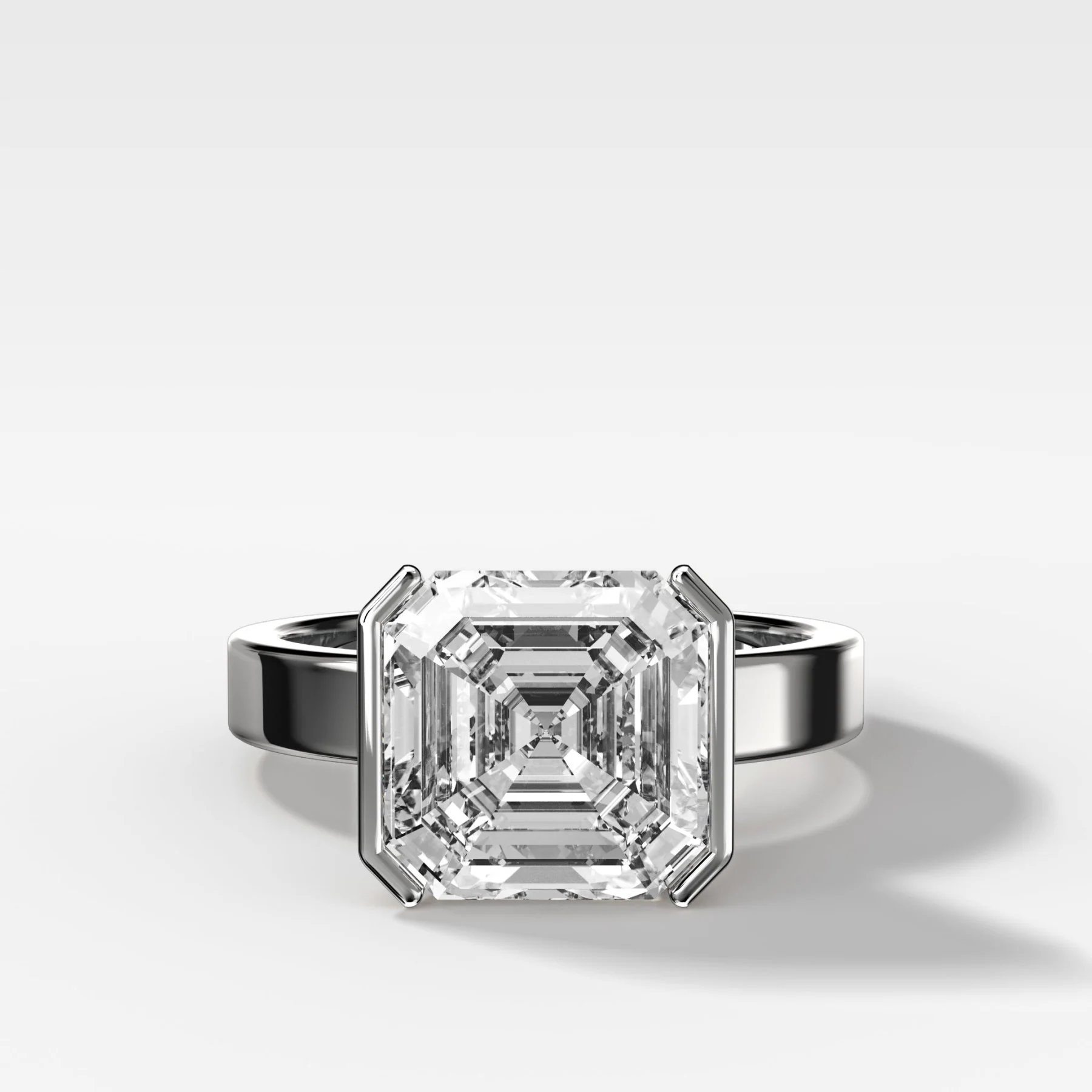 Finest Half Bezel Solitaire Engagement Ring With Asscher Cut Diamond - Image 4