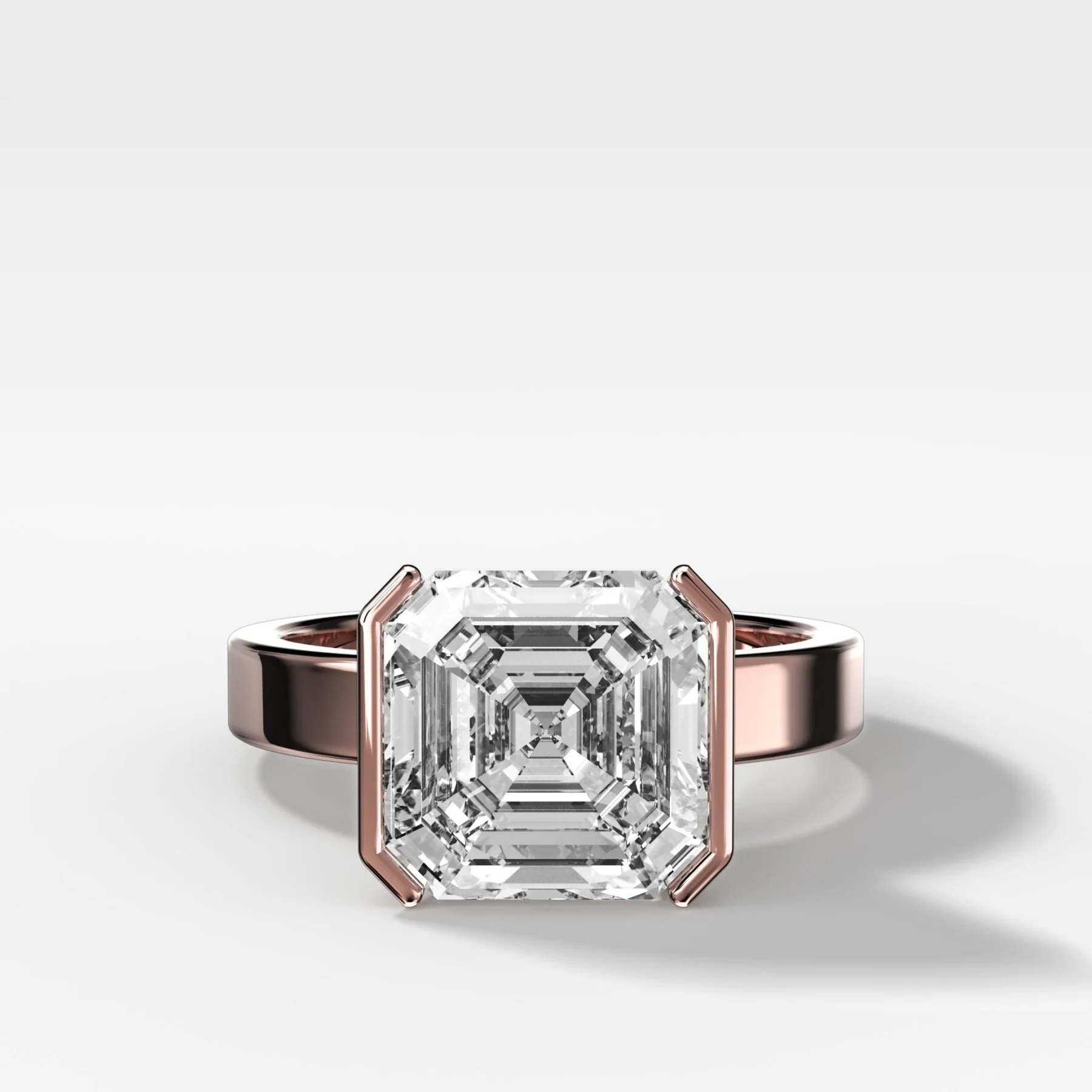 Finest Half Bezel Solitaire Engagement Ring With Asscher Cut Diamond - Image 5