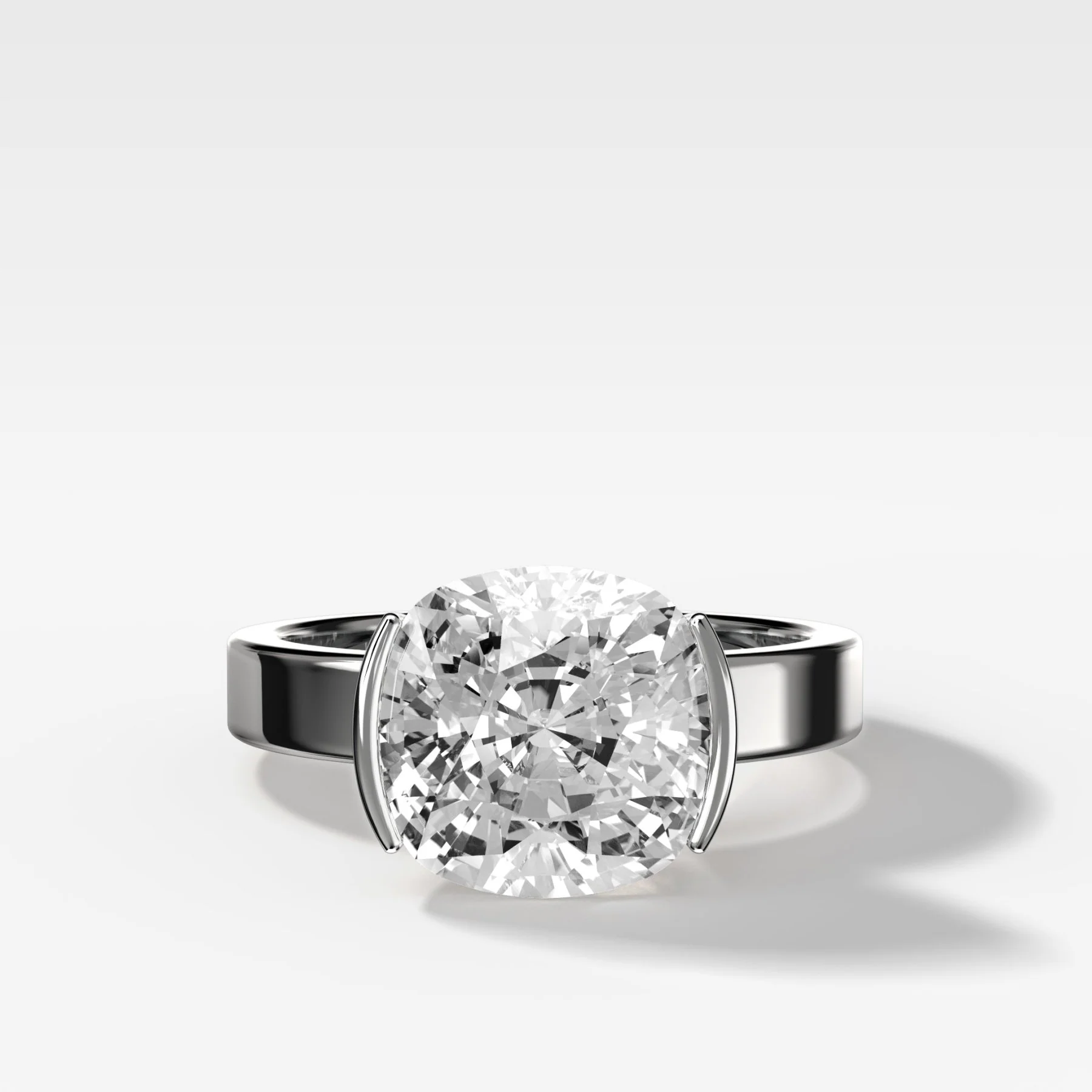 Finest Half Bezel Solitaire Engagement Ring With Cushion Cut Diamond - Image 3