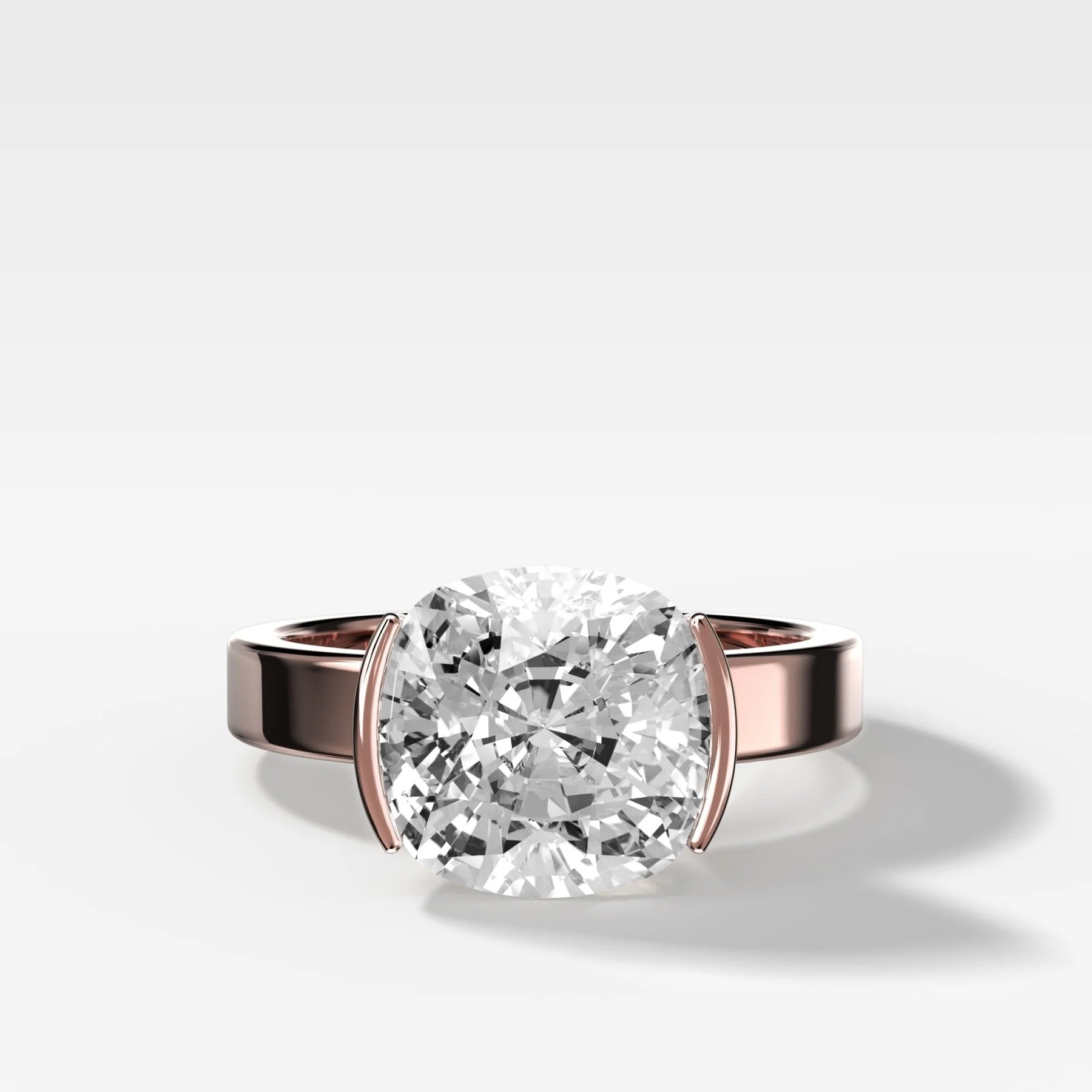 Finest Half Bezel Solitaire Engagement Ring With Cushion Cut Diamond - Image 4
