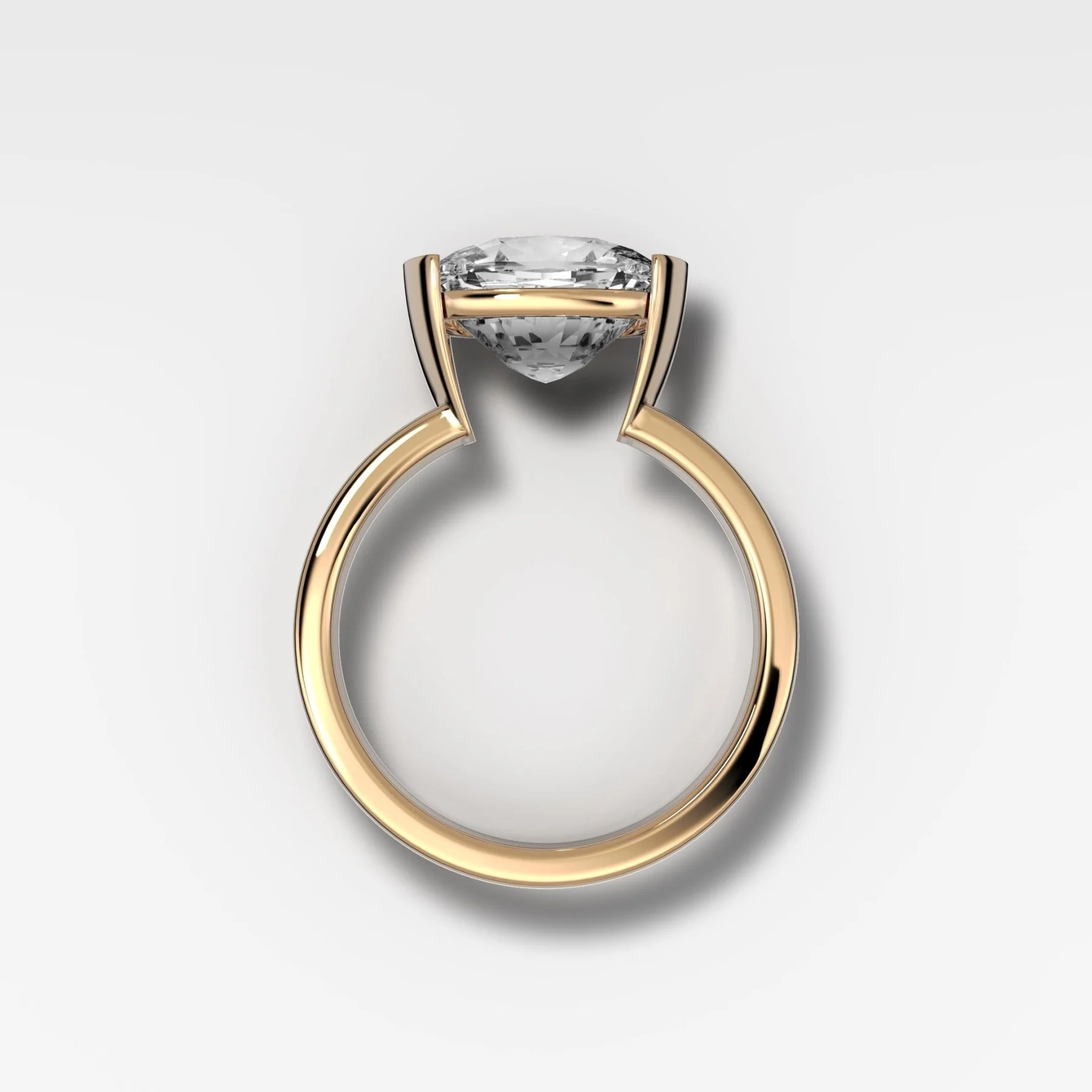 Finest Half Bezel Solitaire Engagement Ring With East West Elongated Cushion Cut Diamond - Image 2