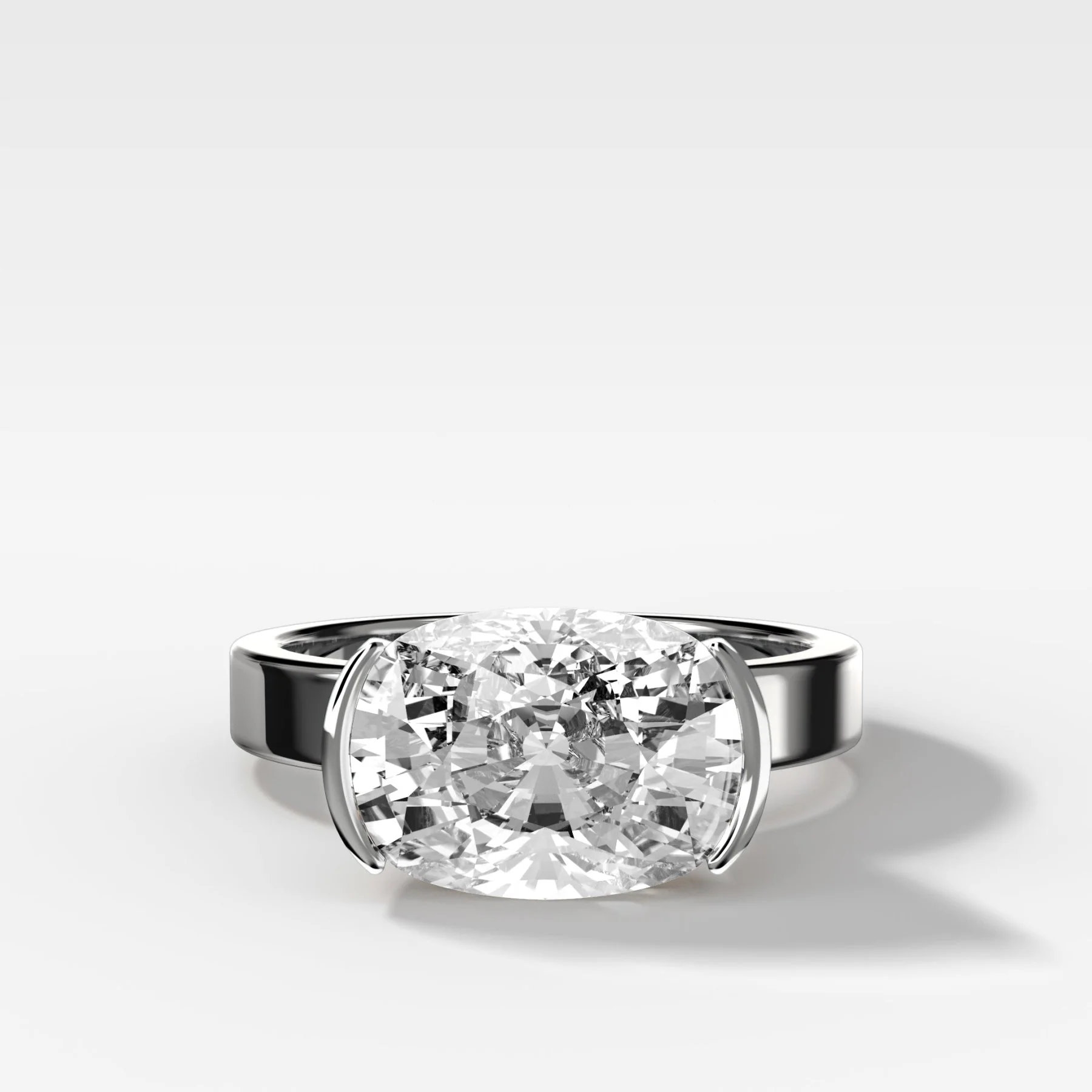 Finest Half Bezel Solitaire Engagement Ring With East West Elongated Cushion Cut Diamond - Image 3