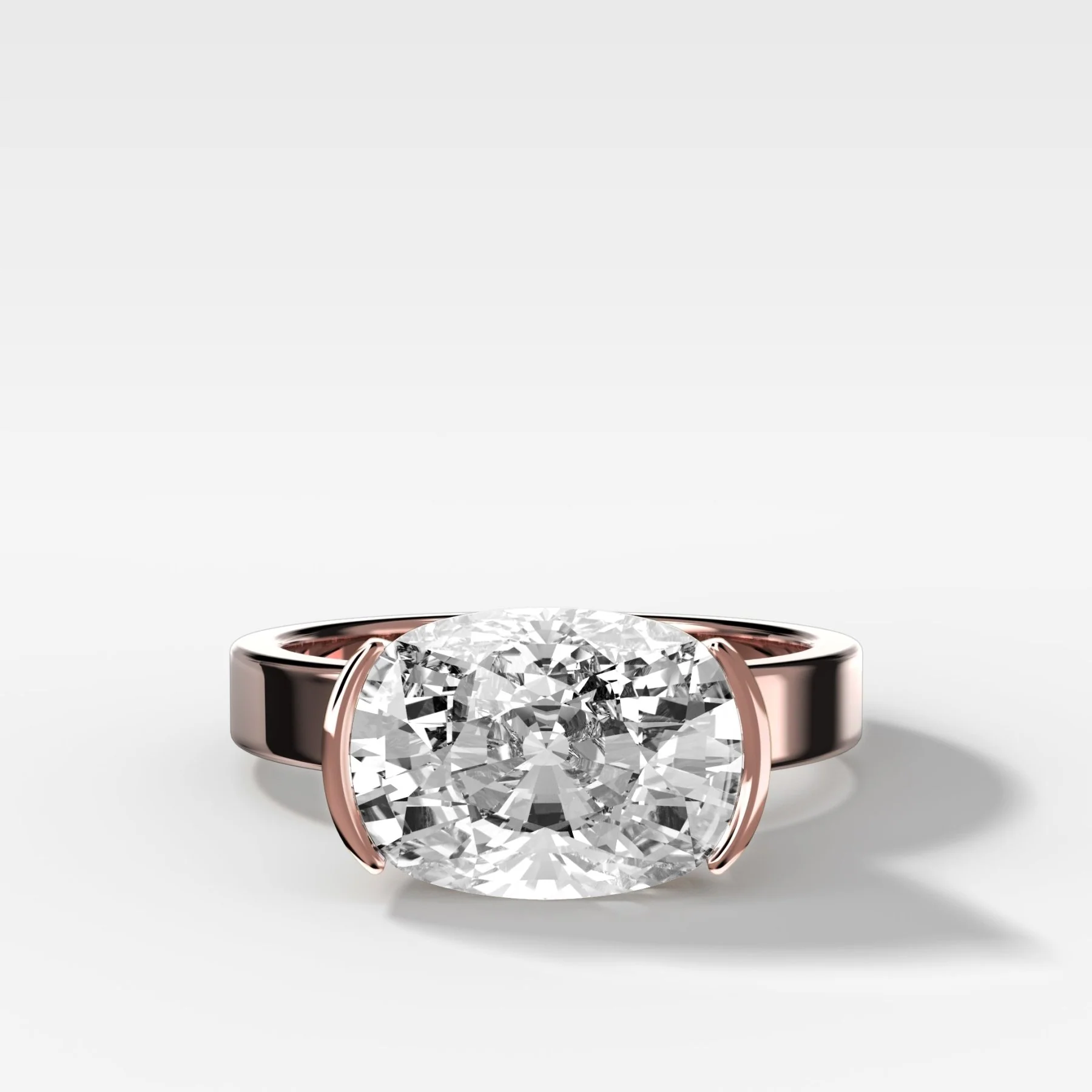 Finest Half Bezel Solitaire Engagement Ring With East West Elongated Cushion Cut Diamond - Image 4