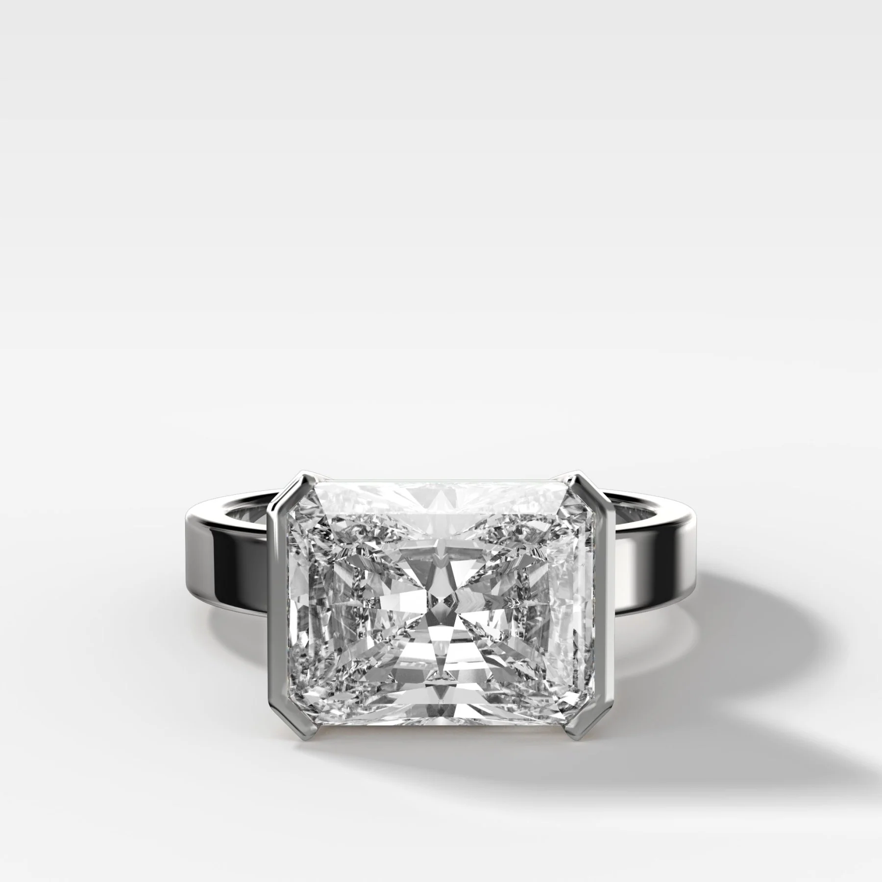 Finest Half Bezel Solitaire Engagement Ring With East West Elongated Radiant Cut Diamond - Image 4