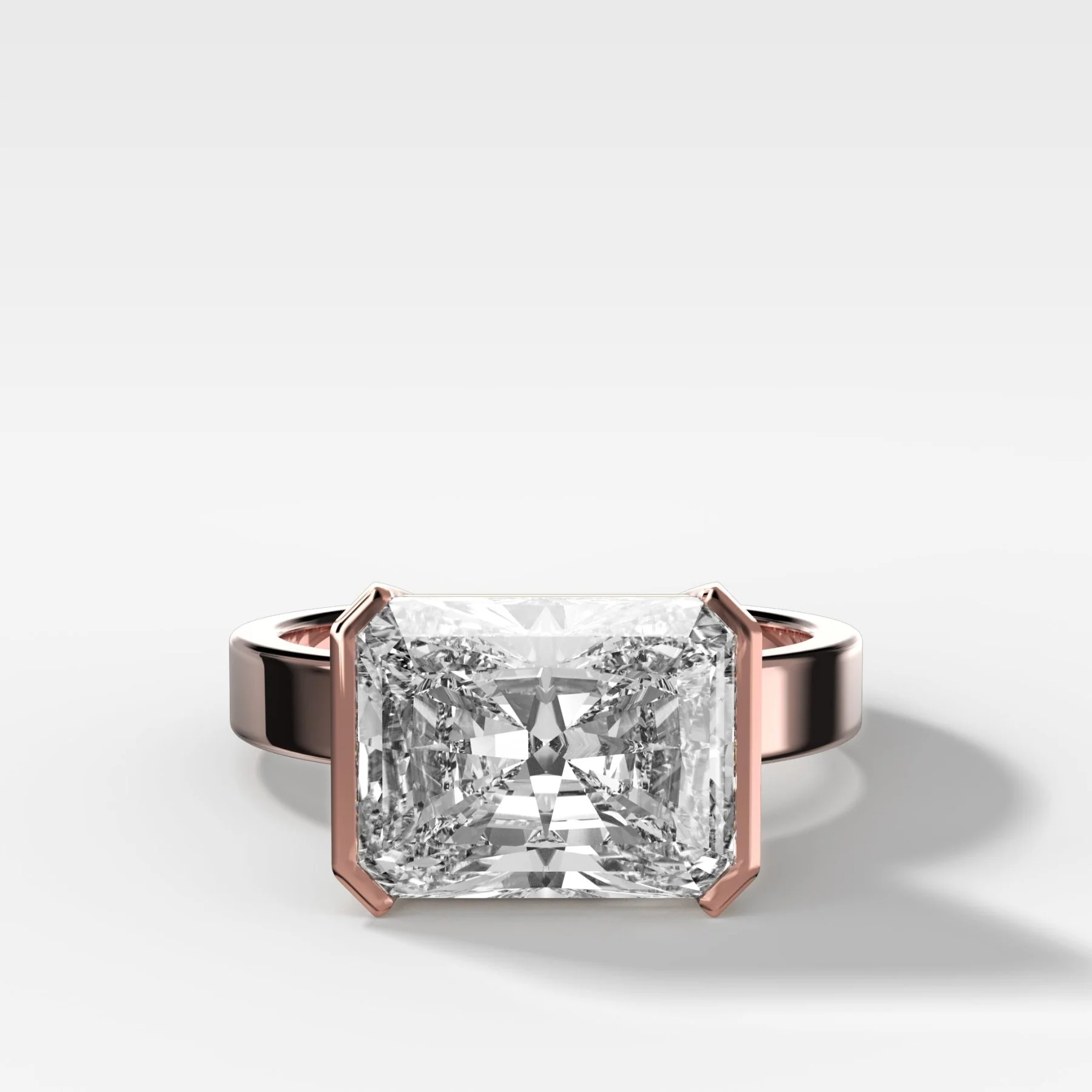 Finest Half Bezel Solitaire Engagement Ring With East West Elongated Radiant Cut Diamond - Image 5