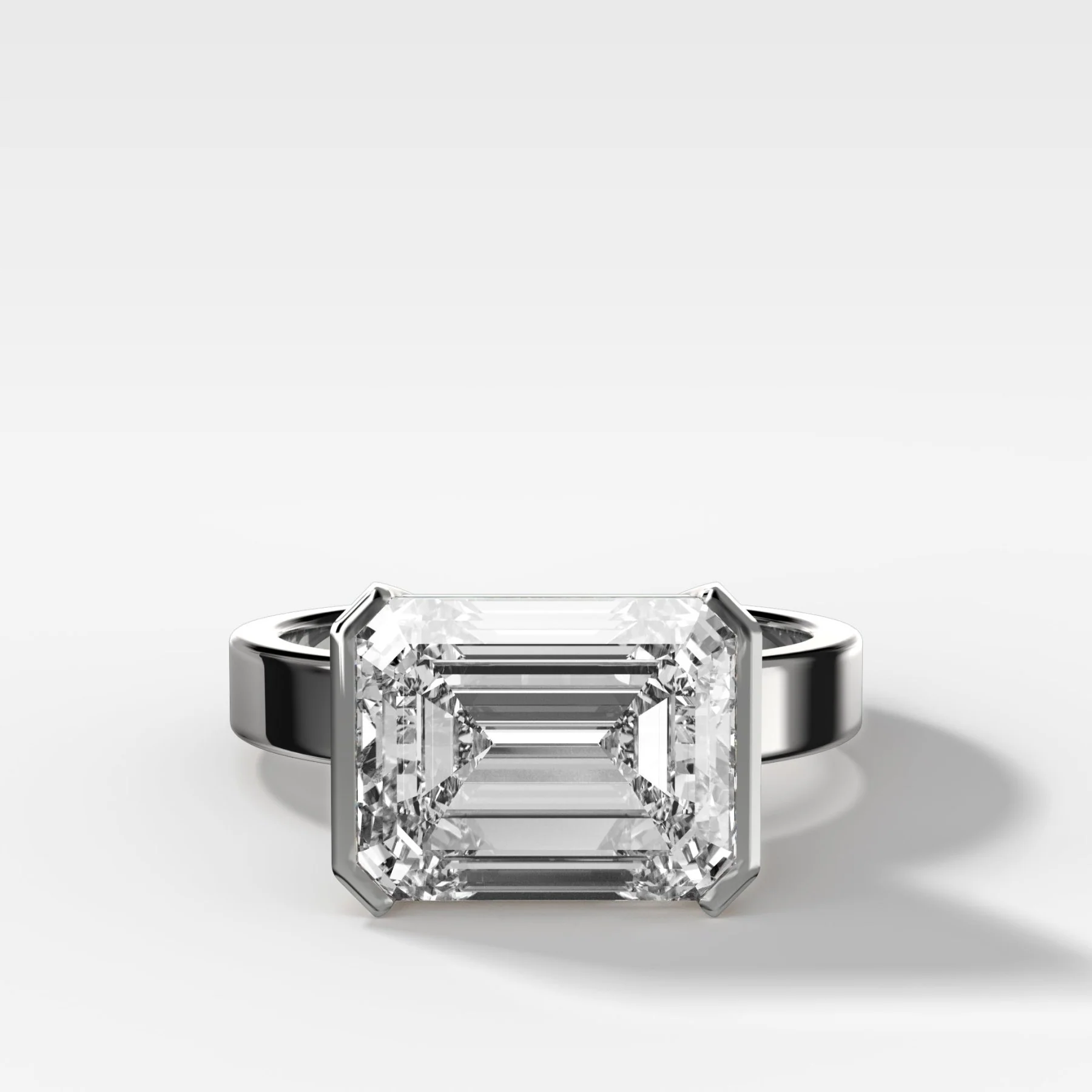 Finest Half Bezel Solitaire Engagement Ring With East West Emerald Cut Diamond - Image 4