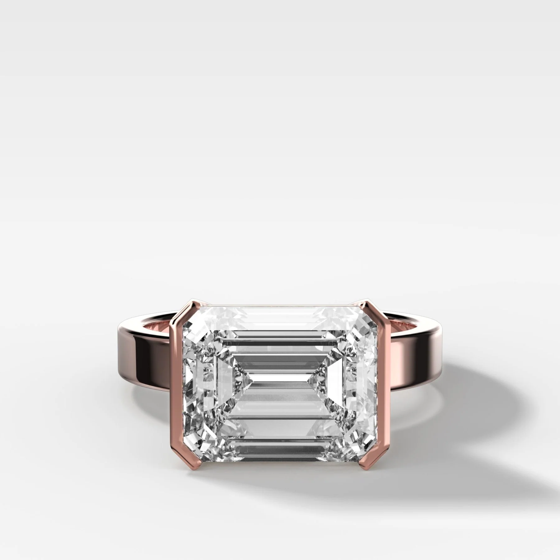 Finest Half Bezel Solitaire Engagement Ring With East West Emerald Cut Diamond - Image 5