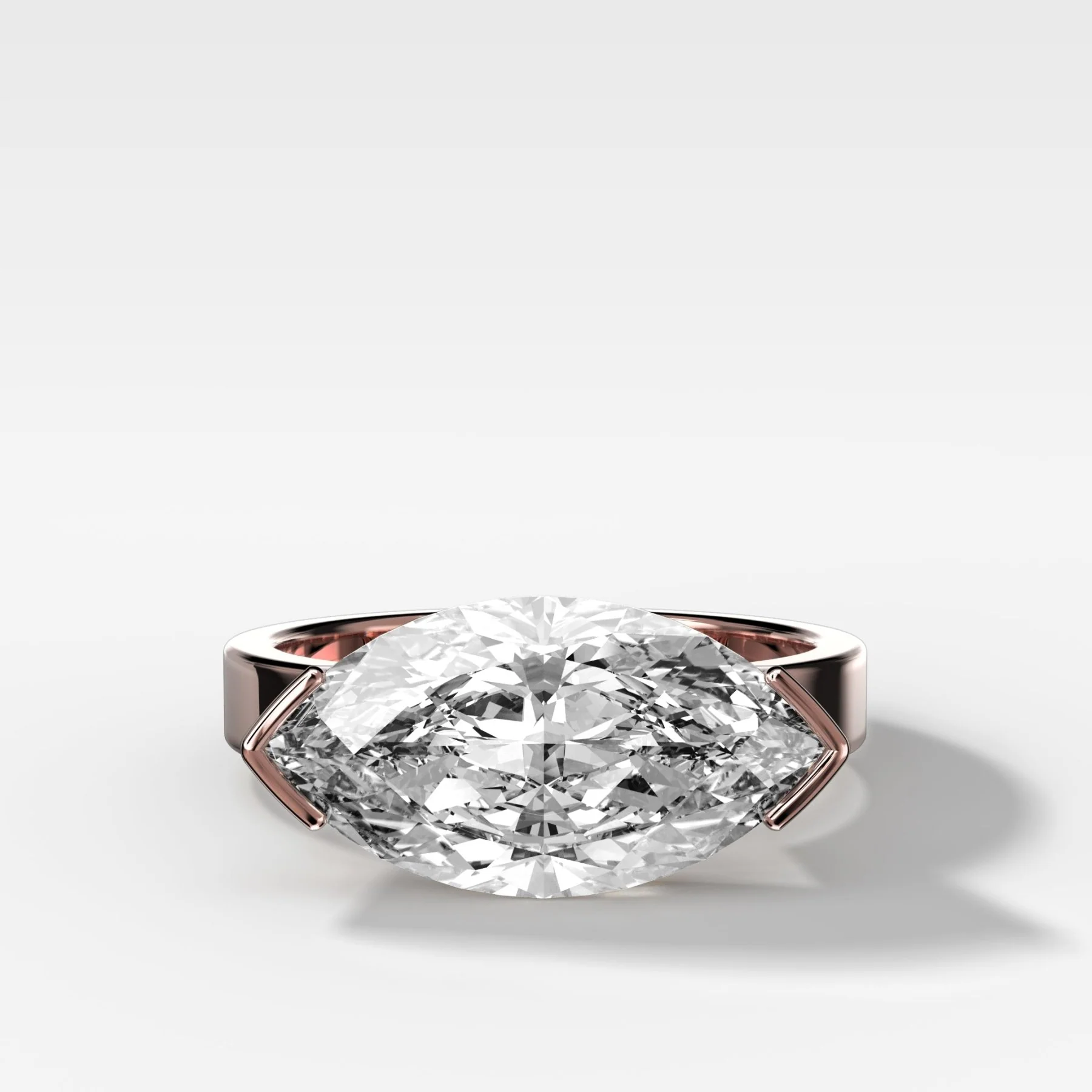 Finest Half Bezel Solitaire Engagement Ring With East West Marquise Cut Diamond - Image 5