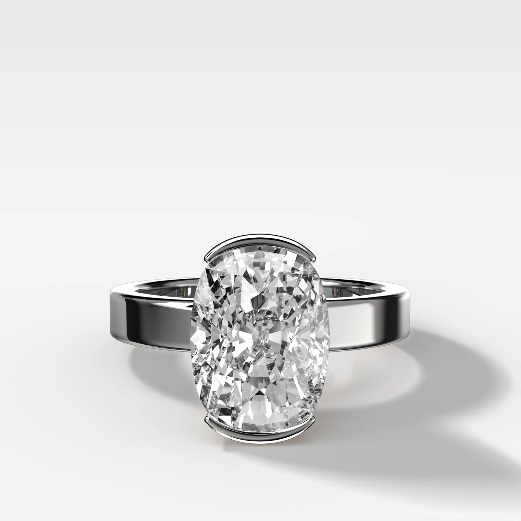Finest Half Bezel Solitaire Engagement Ring With Elongated Cushion Cut Diamond - Image 3