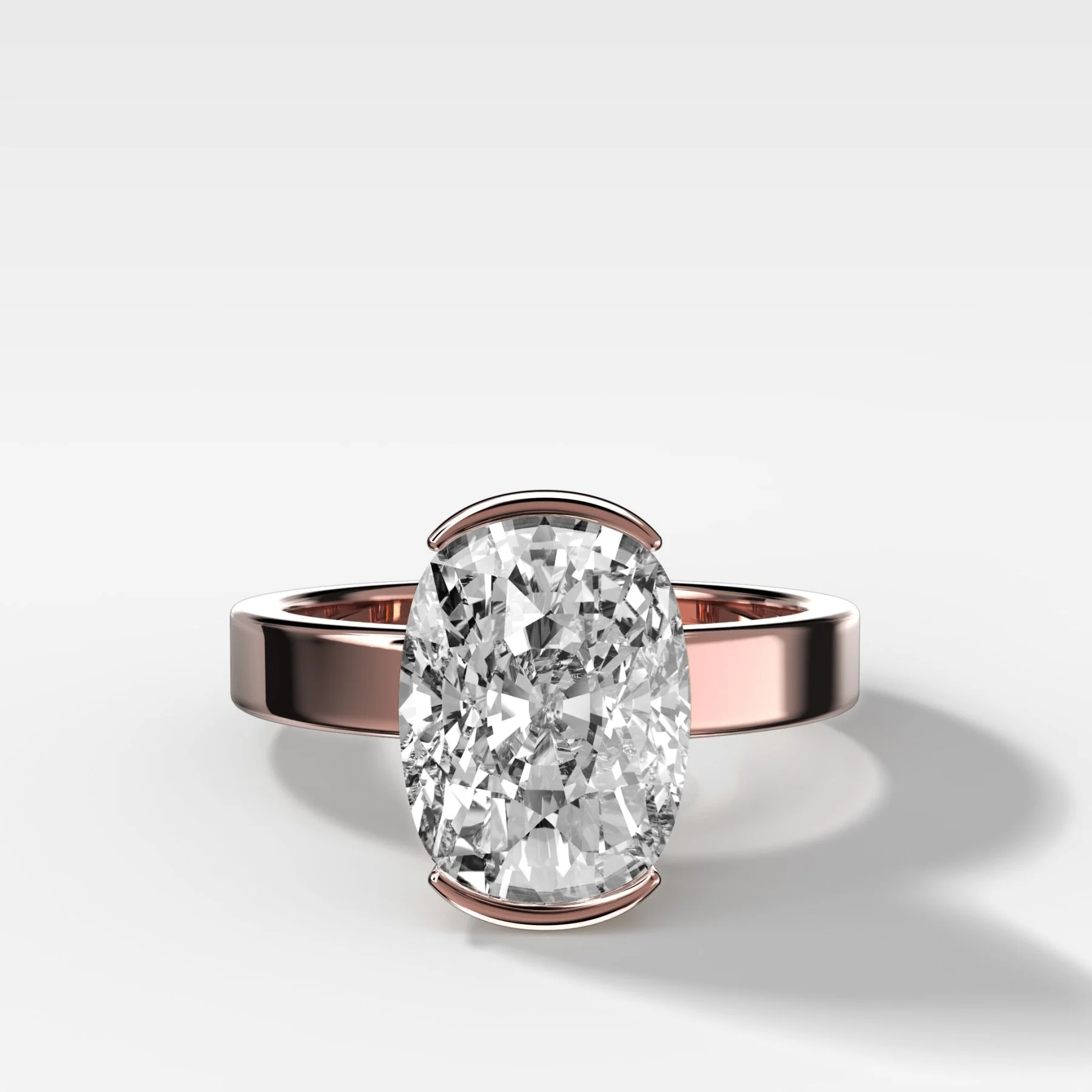 Finest Half Bezel Solitaire Engagement Ring With Elongated Cushion Cut Diamond - Image 4