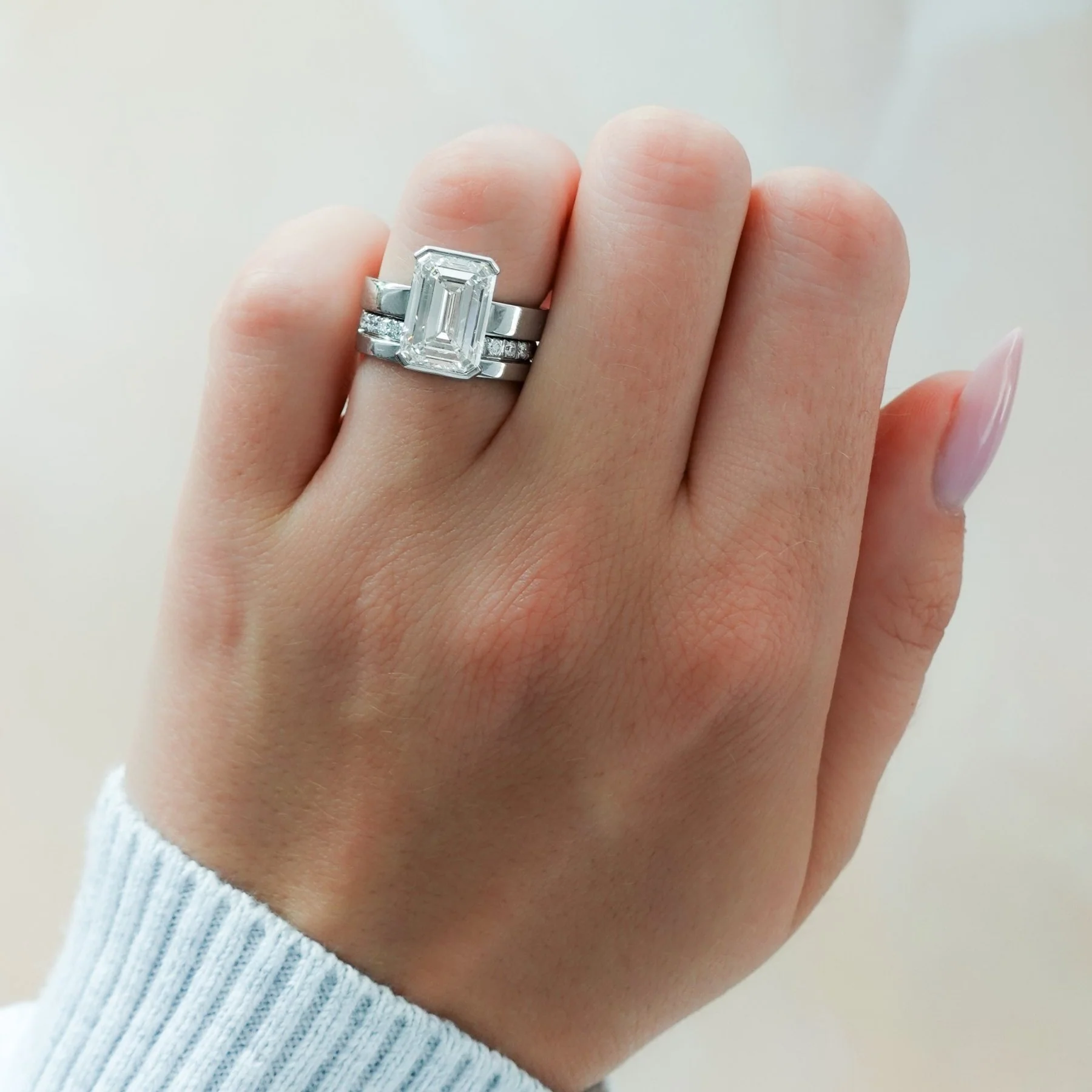 Finest Half Bezel Solitaire Engagement Ring With Emerald Cut Diamond - Image 6