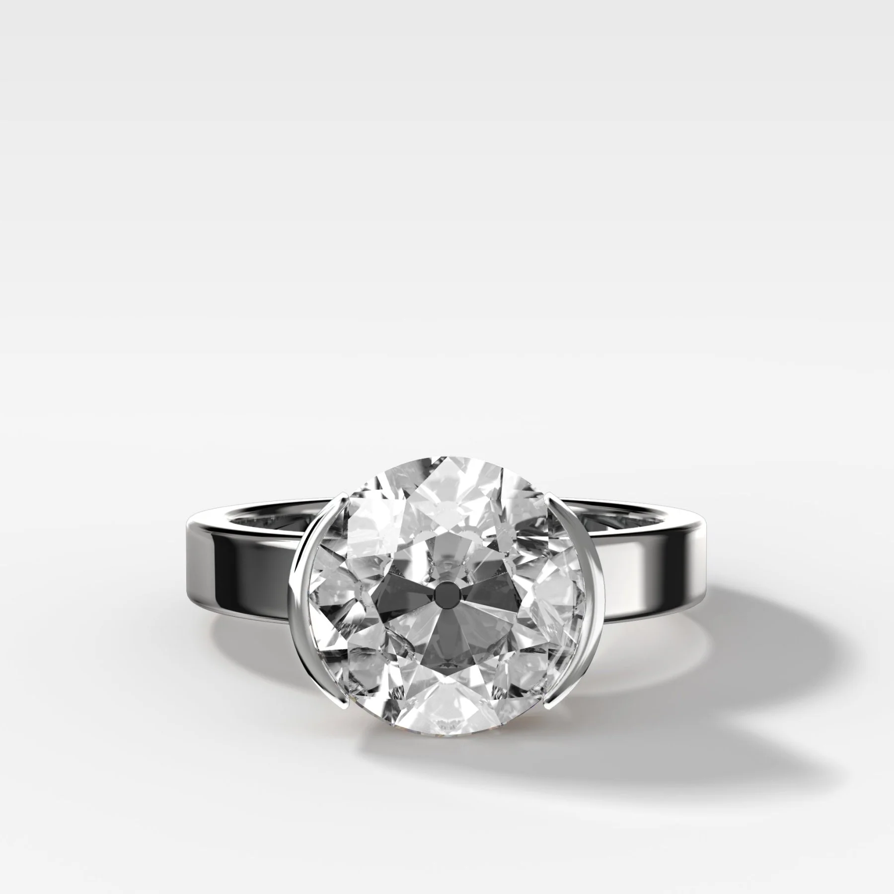 Finest Half Bezel Solitaire Engagement Ring With Old Euro Cut Diamond - Image 3