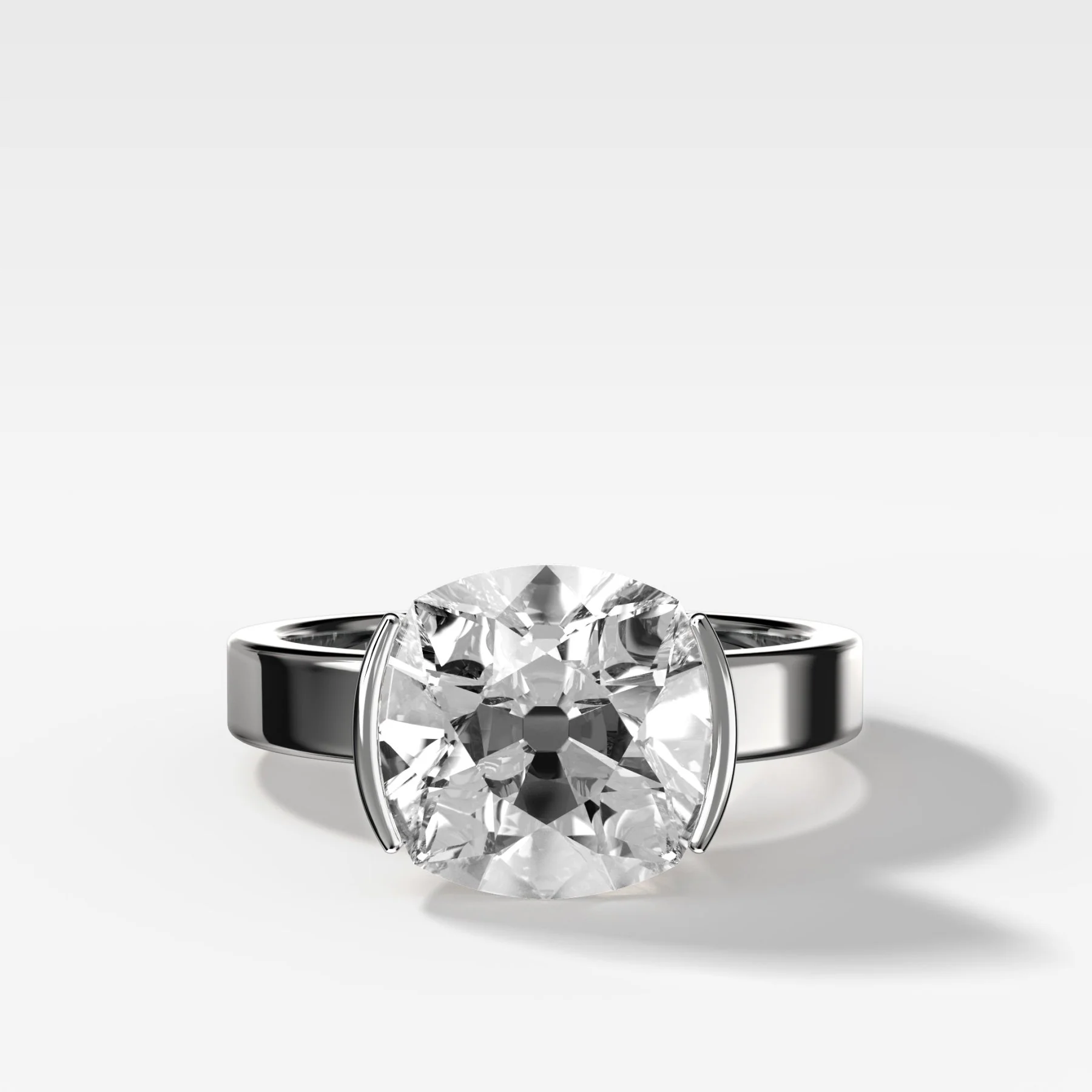 Finest Half Bezel Solitaire Engagement Ring With Old Mine Cut Diamond - Image 3