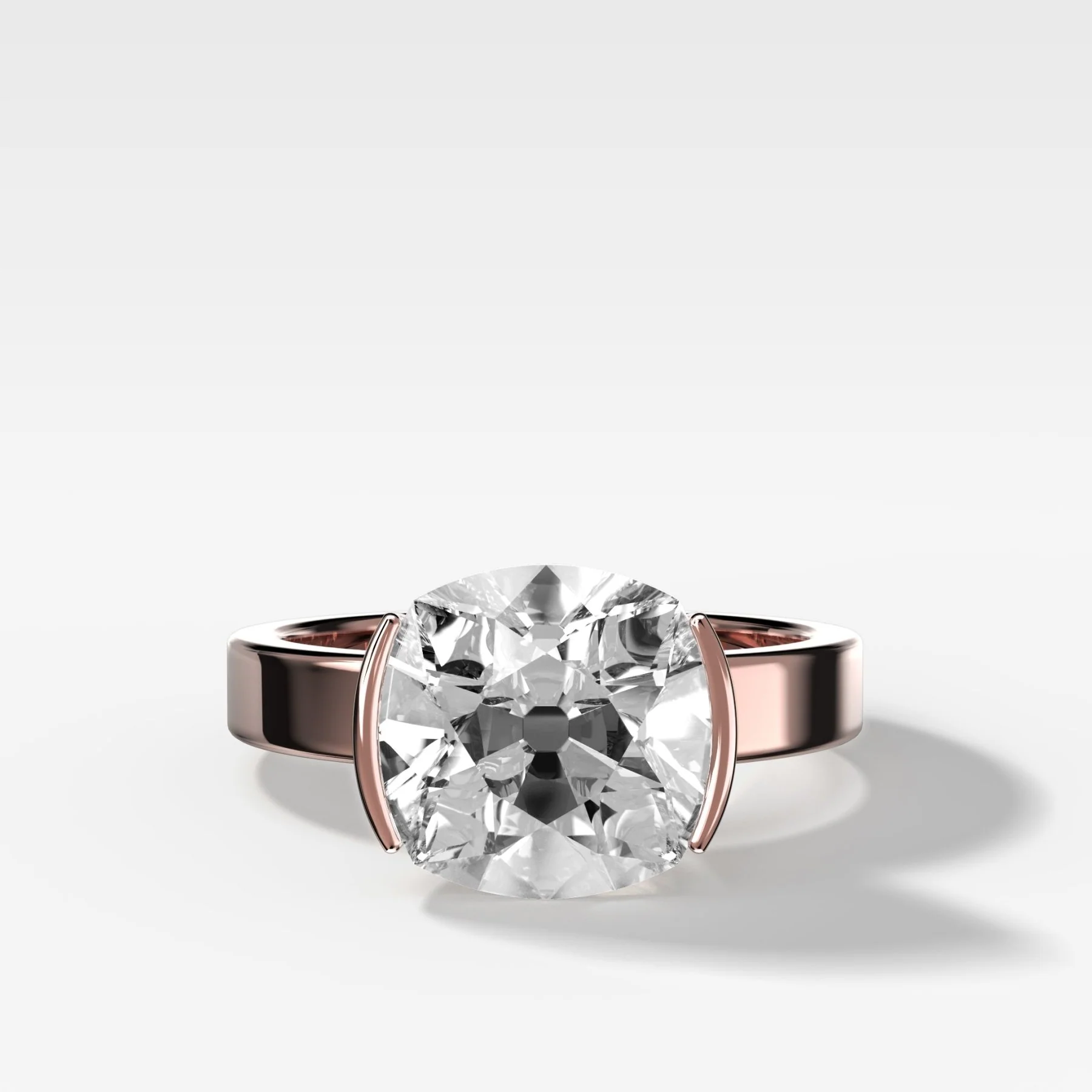 Finest Half Bezel Solitaire Engagement Ring With Old Mine Cut Diamond - Image 4