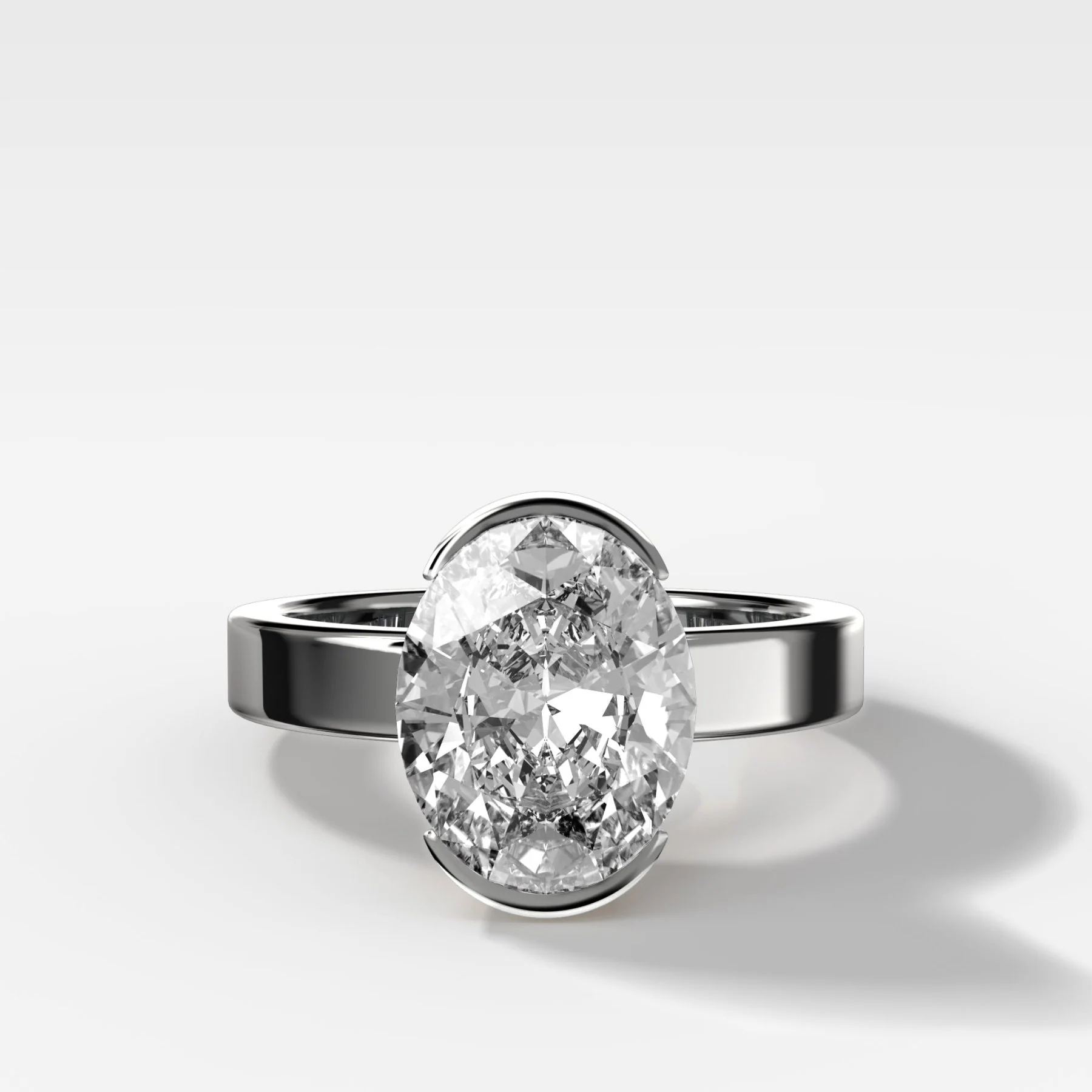 Finest Half Bezel Solitaire Engagement Ring With Oval Cut Diamond - Image 3