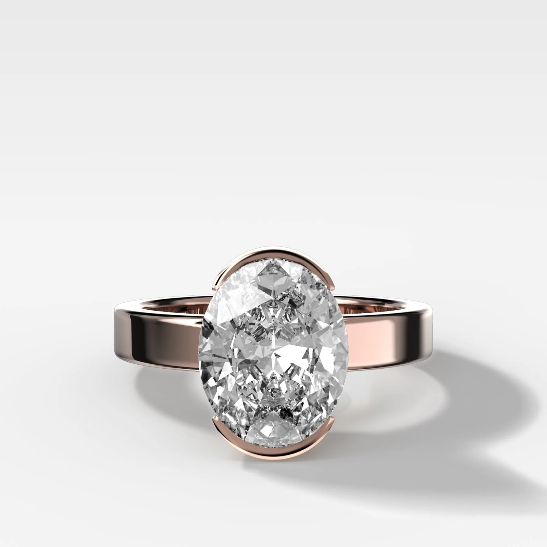 Finest Half Bezel Solitaire Engagement Ring With Oval Cut Diamond - Image 4