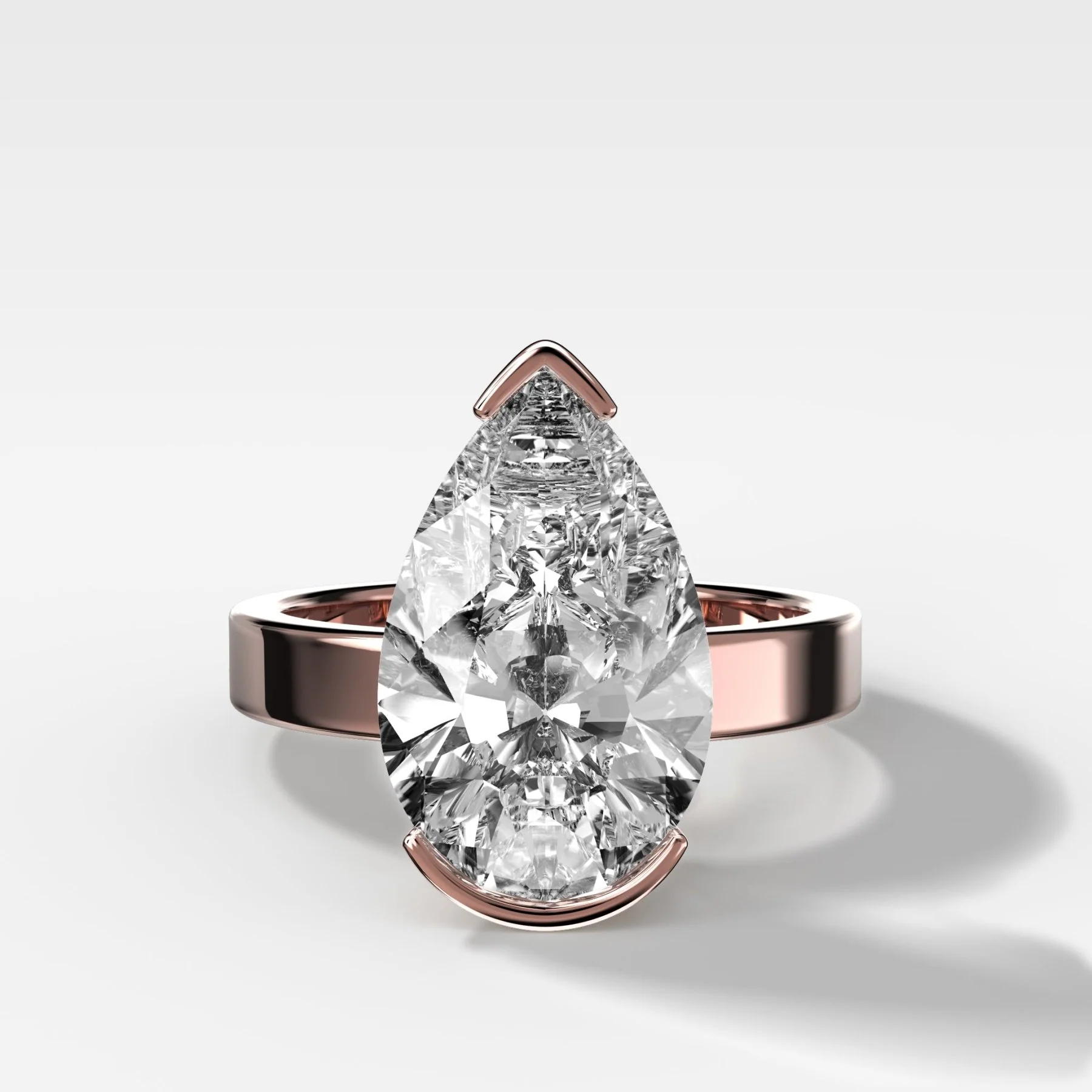 Finest Half Bezel Solitaire Engagement Ring With Pear Cut Diamond - Image 5