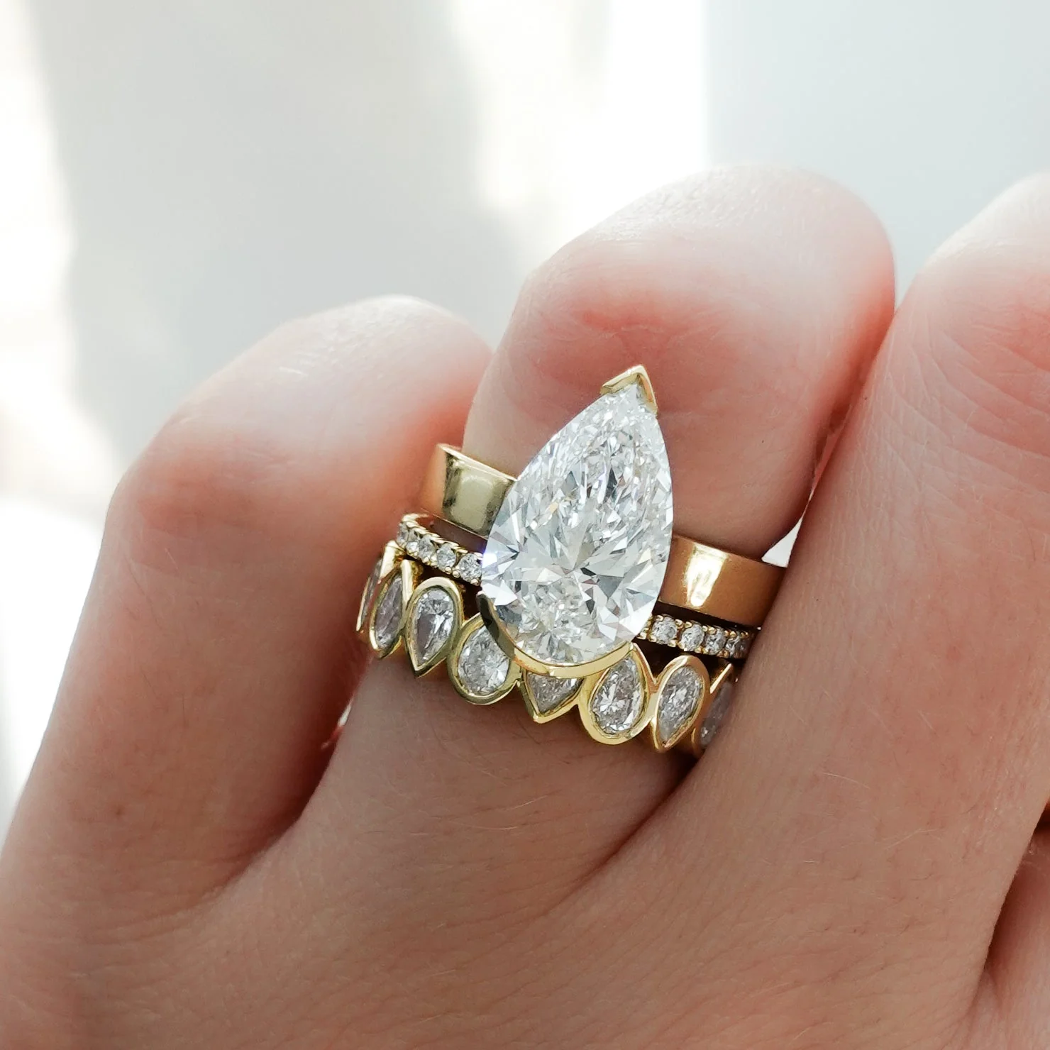Finest Half Bezel Solitaire Engagement Ring With Pear Cut Diamond - Image 8