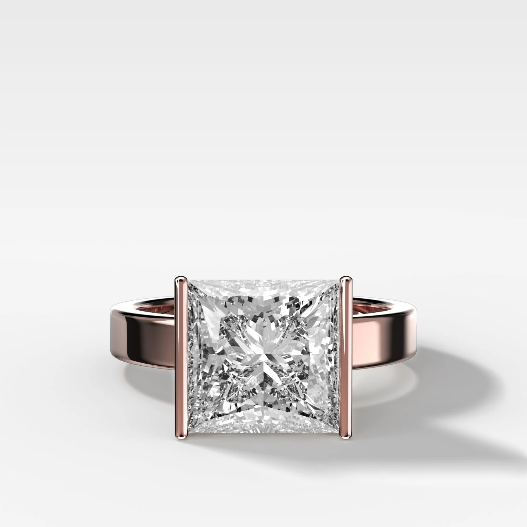 Finest Half Bezel Solitaire Engagement Ring With Princess Cut Diamond - Image 4
