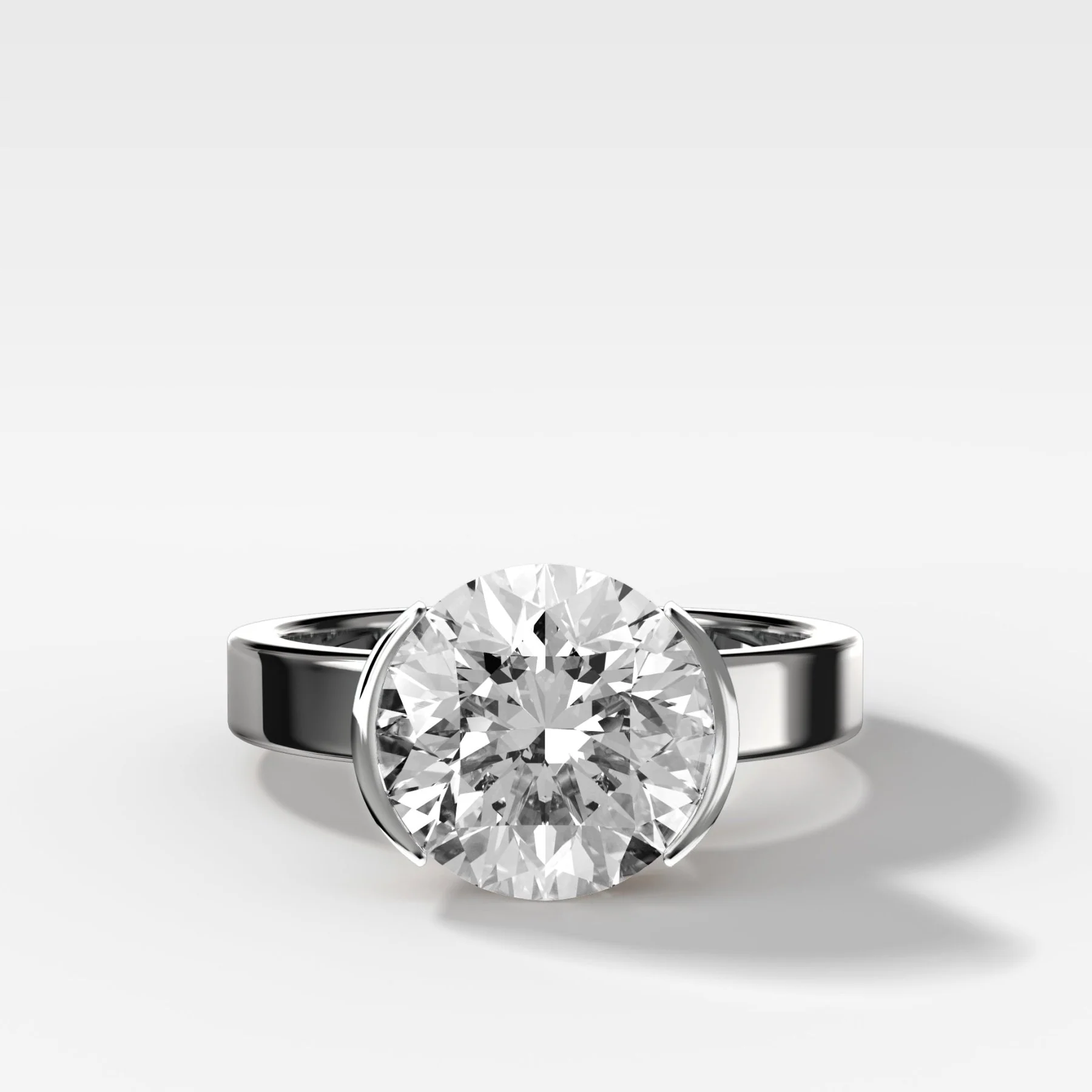 Finest Half Bezel Solitaire Engagement Ring With Round Cut Diamond - Image 3