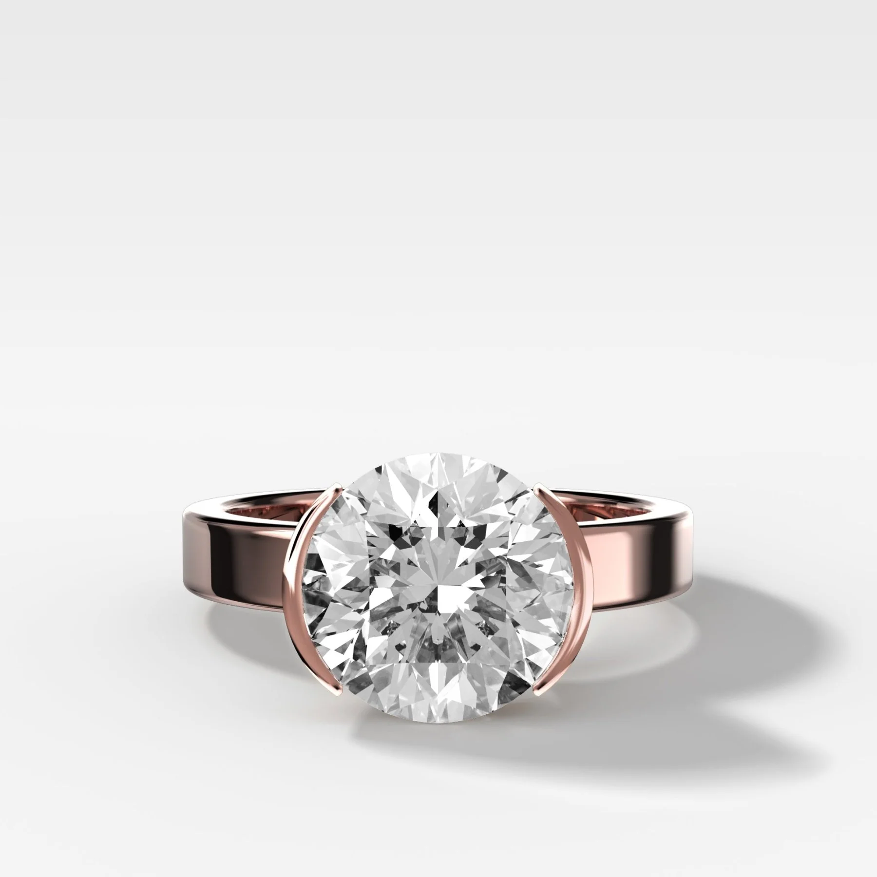 Finest Half Bezel Solitaire Engagement Ring With Round Cut Diamond - Image 4