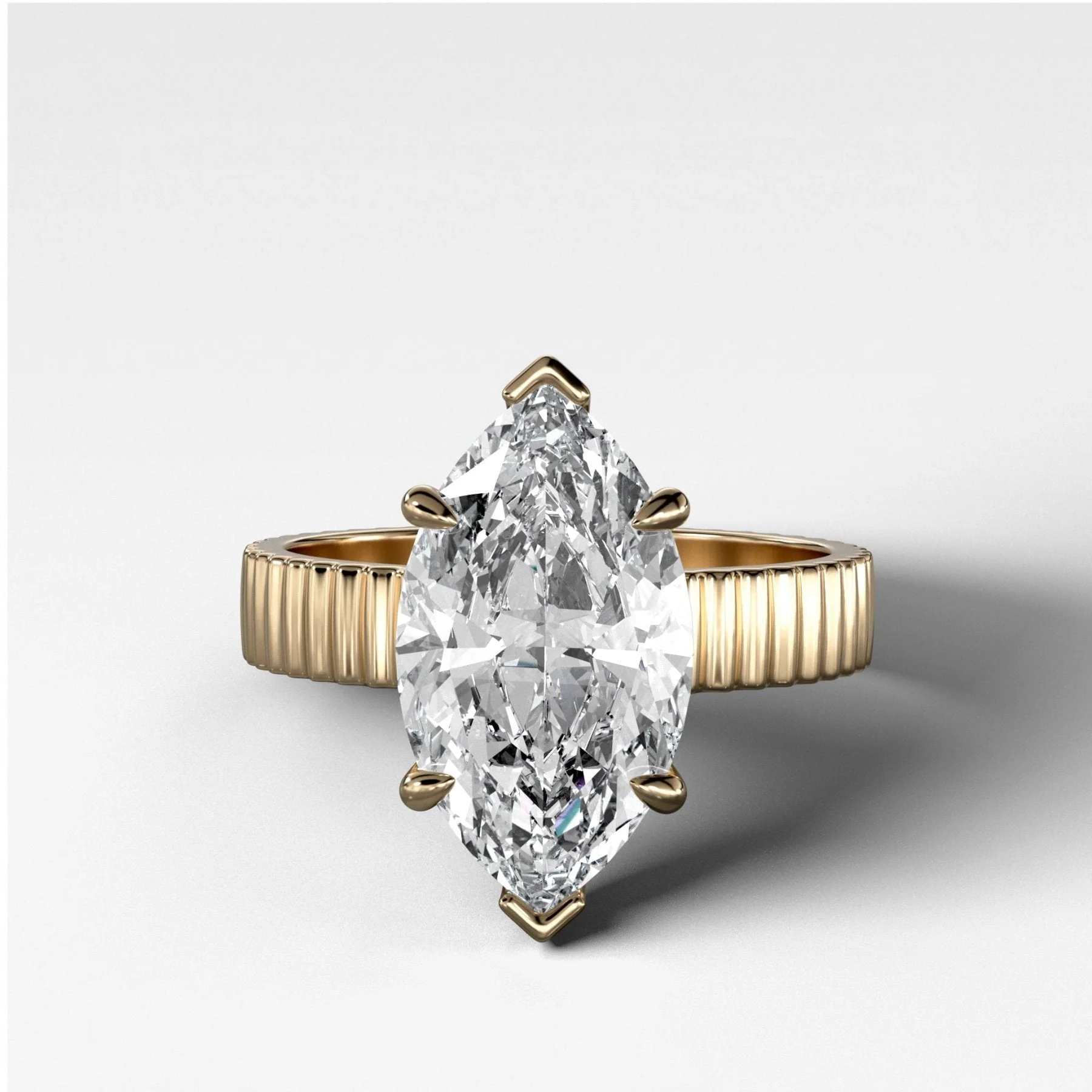 Finest Ridged Engagement Ring set with 4.02ct Lab Grown Marquise Cut Diamond