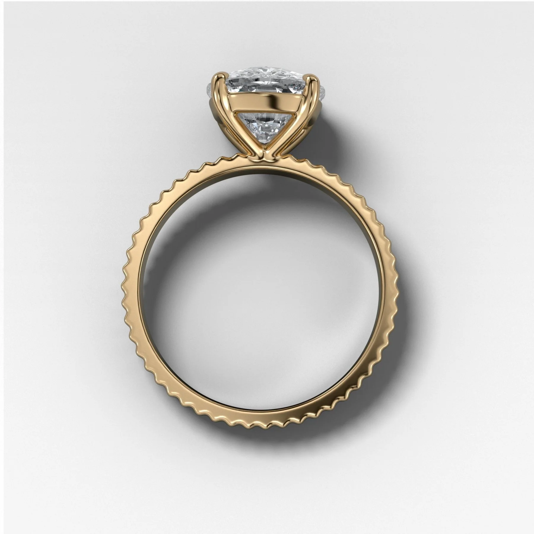 Finest Ridged Solitaire Engagement Ring With Elongated Cushion Cut Diamond - Image 2