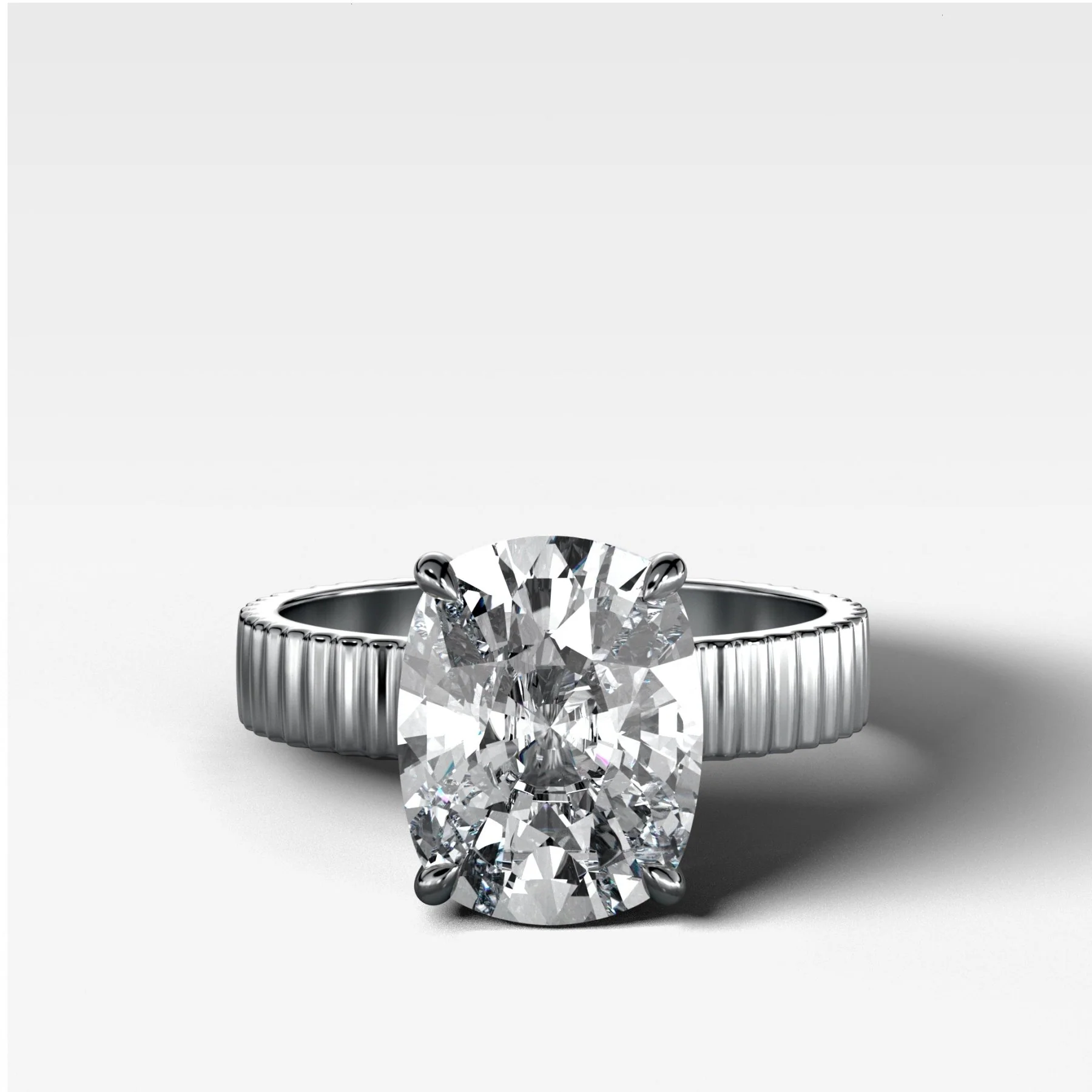Finest Ridged Solitaire Engagement Ring With Elongated Cushion Cut Diamond - Image 4