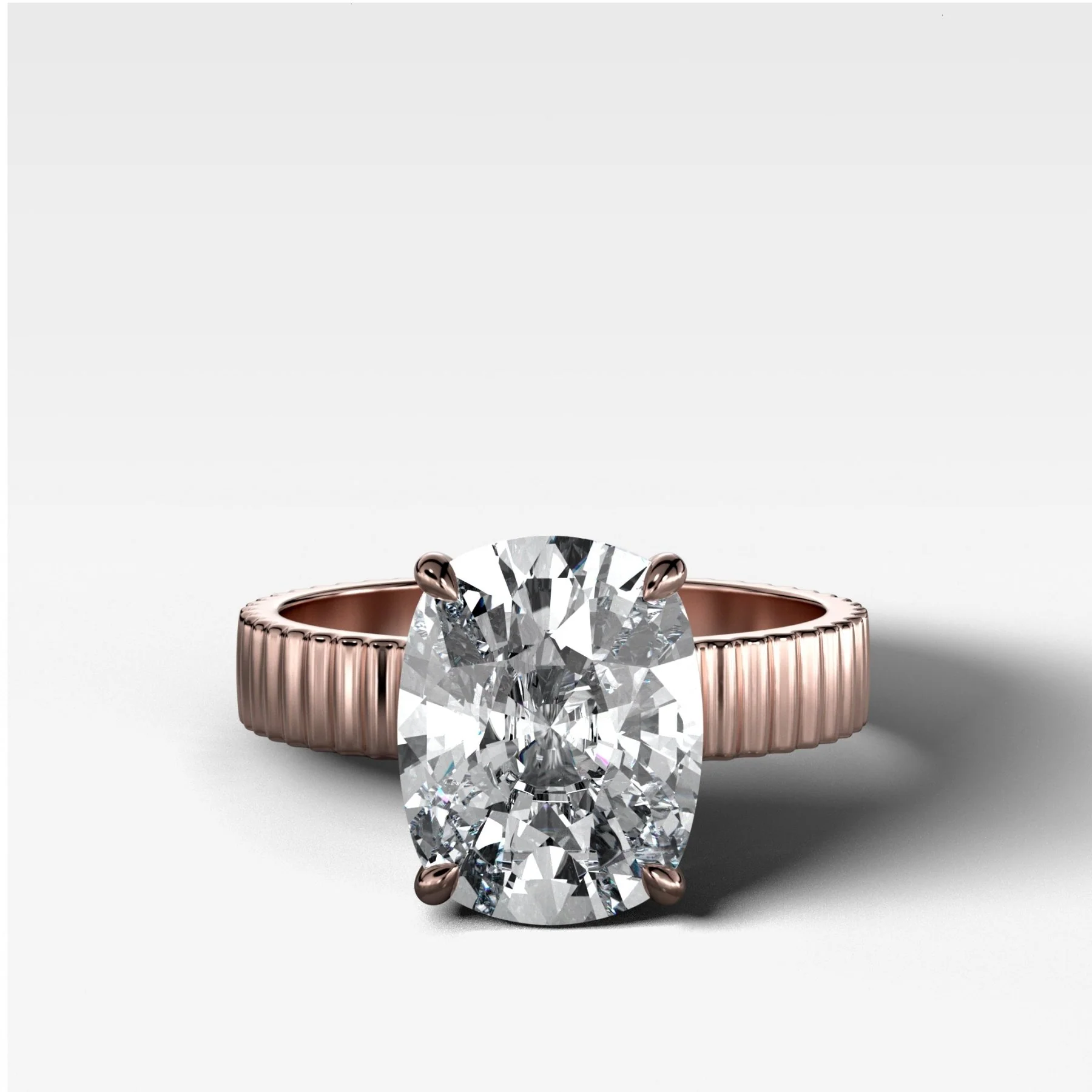 Finest Ridged Solitaire Engagement Ring With Elongated Cushion Cut Diamond - Image 5